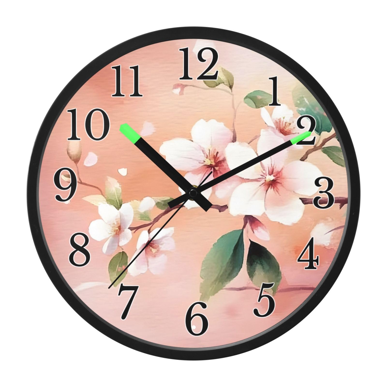 Mnsruu Reloj de pared luminoso con diseño de flores de cerezo, melocotón rosa, teñido anudado, reloj de pared que brilla en la oscuridad, funciona con pilas, reloj de luz nocturna silencioso sin