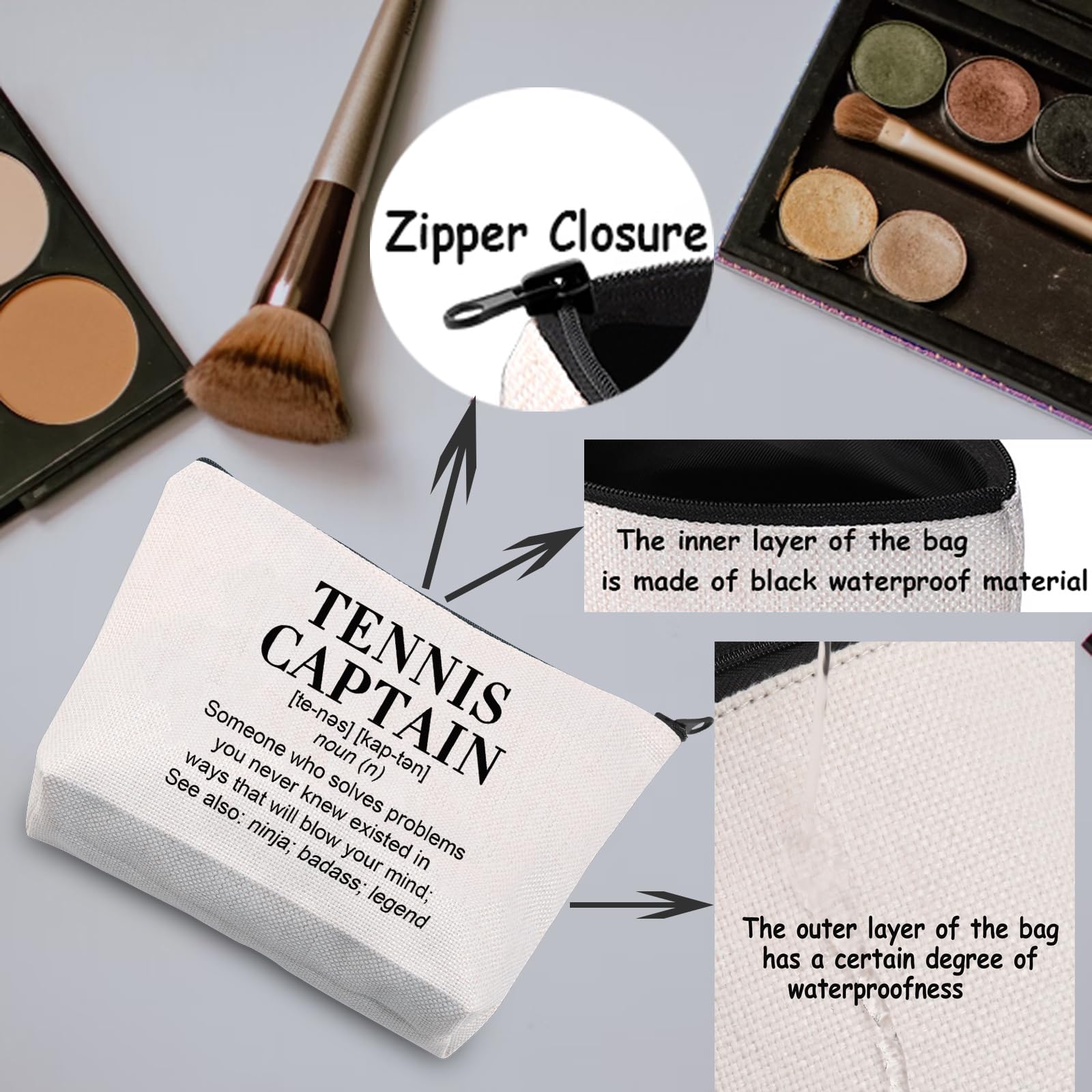 TSOTMO Tennis Captain Makeup Bag Gift Tennis Captain Definition Zipper Pouch Tennis Player Coach Gift Thank You Gift For Captain Tennis Lover Gift (TENNIS CAPTAIN)