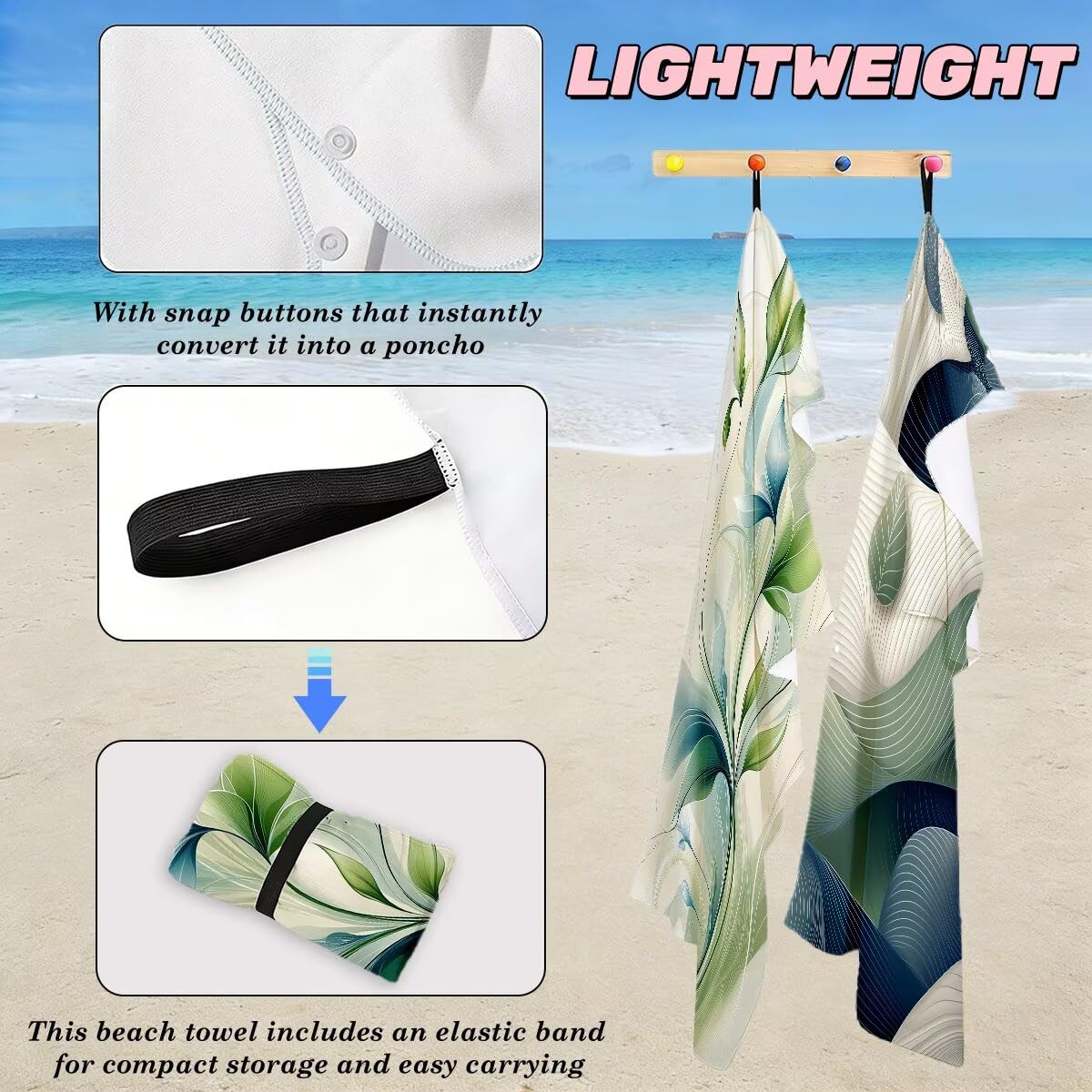 Juego de 2 Toalla Playa Grande 80x160 cm, Secado Rapido Toalla Microfibra Gimnasio, Antiarena Toallas de Playa Moda, Grande Ligera Compacta Toallas Microfibra Mujer Hombre para Viaje Piscina -5090