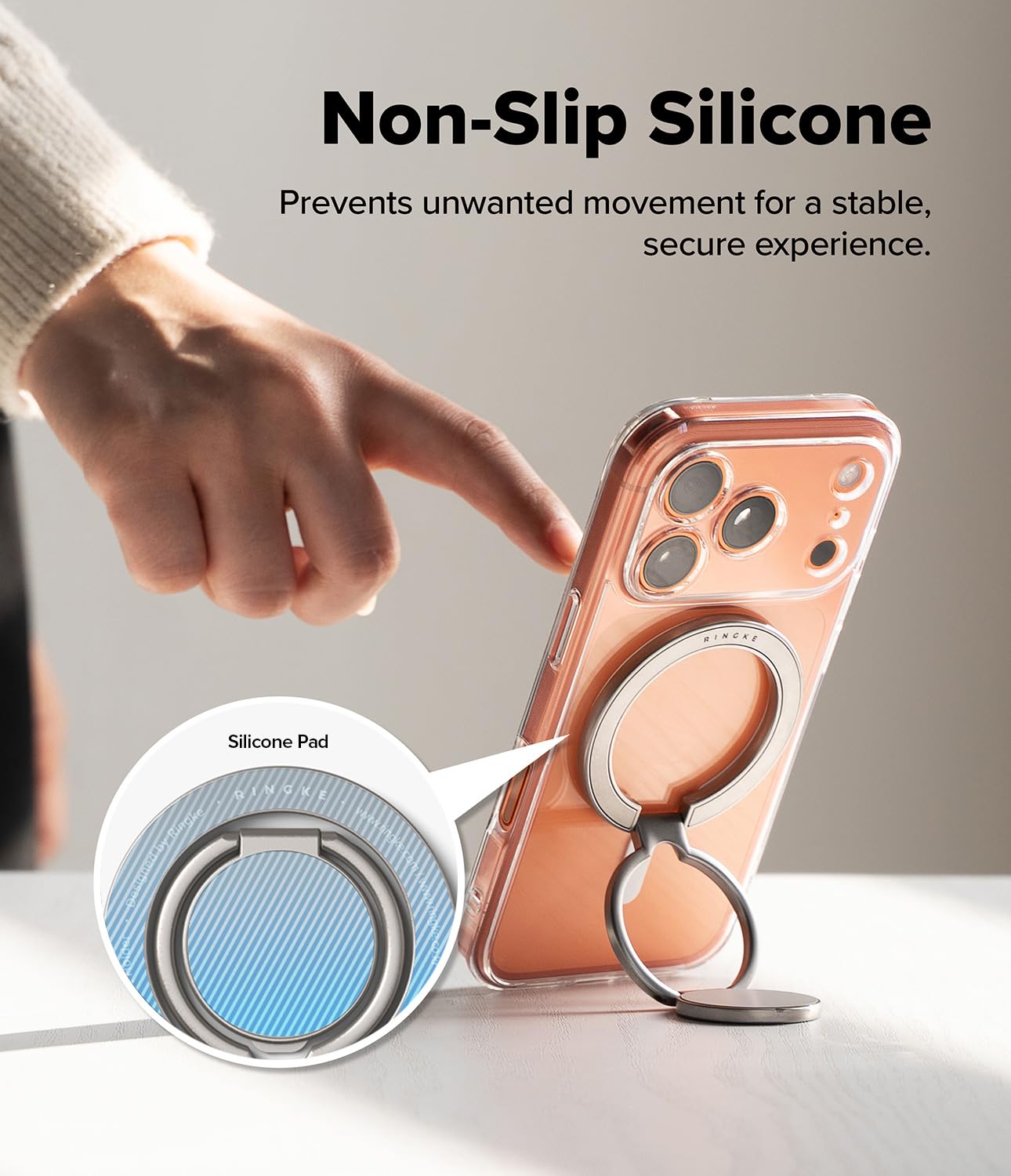 Ringke Dual Magnetic Smart Holder [Compatible con MagSafe] Soporte con Agarre, Doble Imán Potente, Soporte Plegable de 3 Niveles para Gimnasio, iPhone, Galaxy, Pixel - Satin Silver