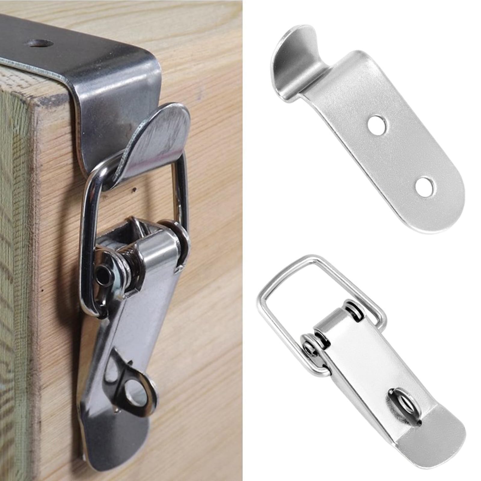 Tucireat 12 Pezzi Chiusura a Leva,Chiusura a Molla Con Viti,Chiusura Ad Angolo Di Sicurezza in Acciaio Inox,Chiusura a Scatto Per Scatola, Cassetta Degli Attrezzi, Cassetto, Armadio(76 x 24mm,Argento)