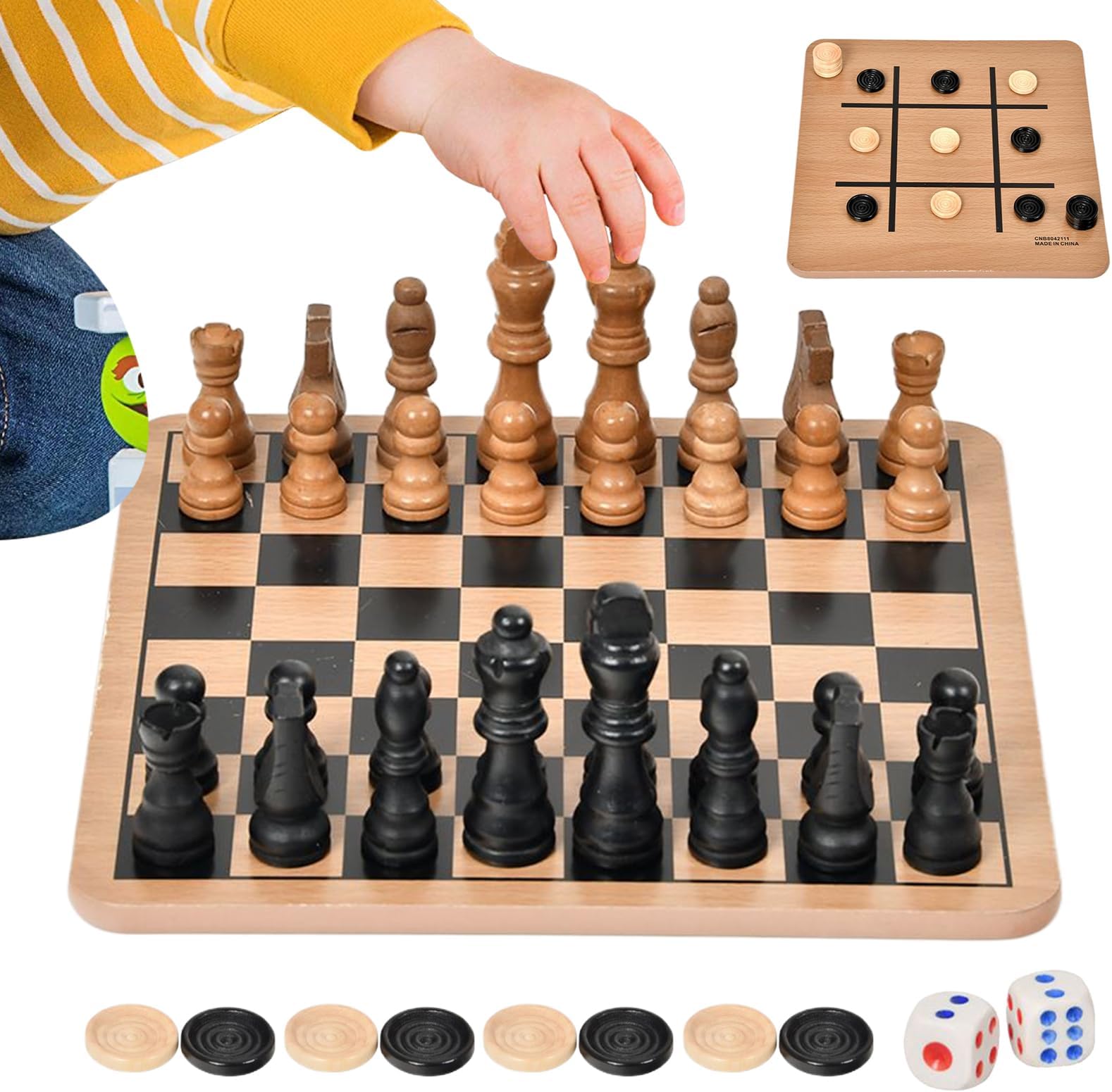 Portable Chess Set - Chess and Checkers Set | Interactive Fun Game, Double-Sided Wooden Board for Adults Beginners Kids Family Play Travel Outdoor