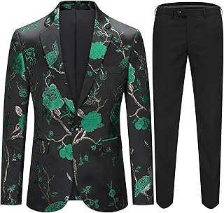 Mens 2 Piece Floral Dress Suit One Button Dinner Tuxedo Jacket & Pants