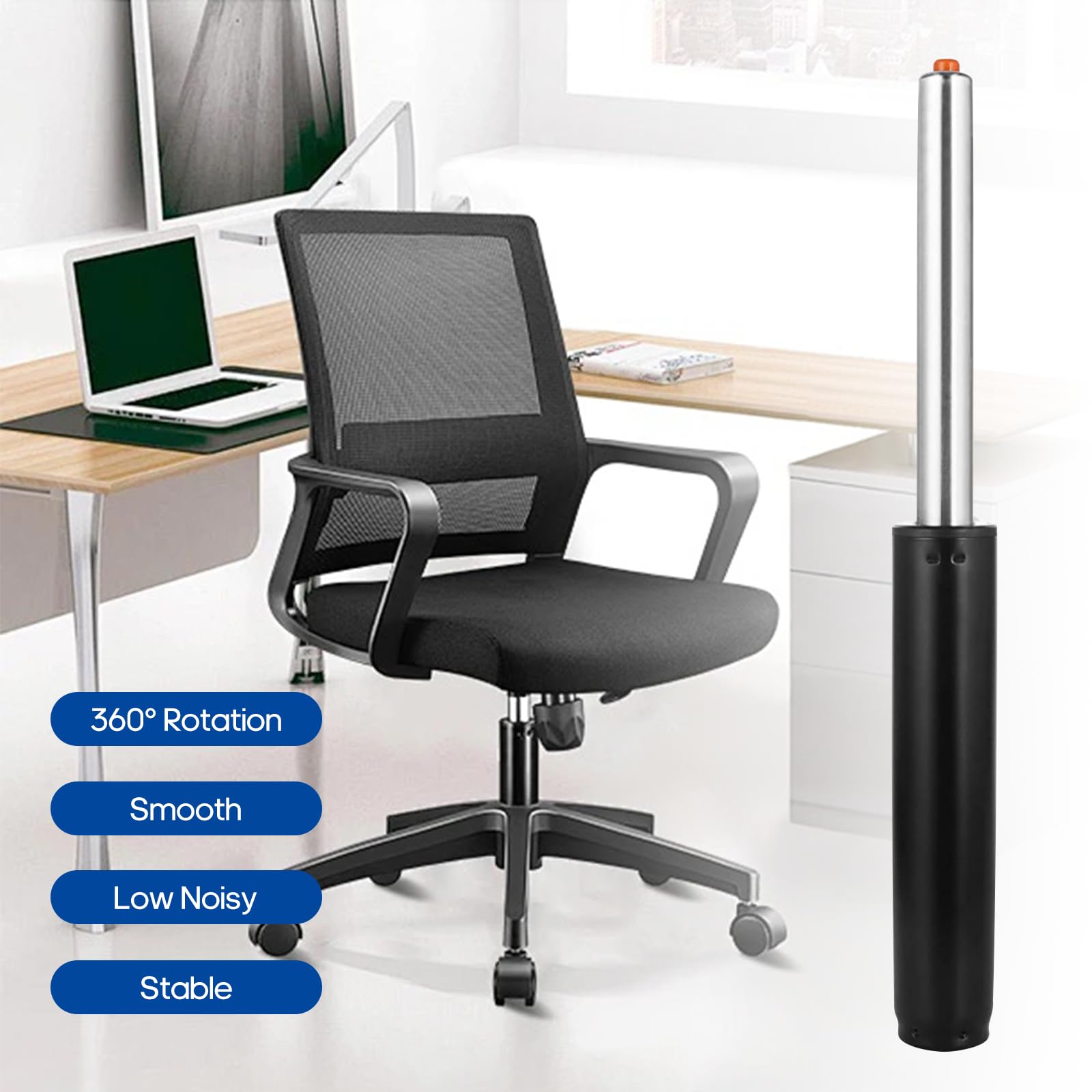 Cilindro elevador de gas para silla de oficina, se adapta a la mayoría de sillas de escritorio y sillas de juegos, pistón de choque neumático hidráulico de carrera larga, resistente, 500 libras 6