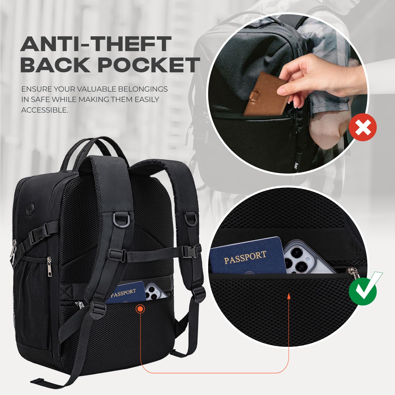 VMIKIV Zaino da Viaggio Aereo Bagaglio a Mano per Easyjet 45x36x20,Zaino Valigia Grande,Zaini per Donna Uomo,Borsa da Viaggio,Zaino Porta pc 15,6 Pollici,Zaino da Cabina per Lavoro,Trekking,Carry On