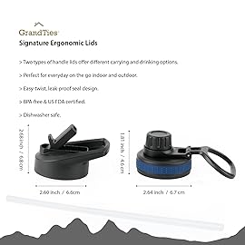 GRANDTIES 2 Lids Sports Stainless Steel Water Bottles - Wide Mouth Vacuum Insulated Reusable Leak Proof BPA-Free Travel Metal Canteen, Thermal Bottles for Men Women Gym (Midnight Black 64 oz)