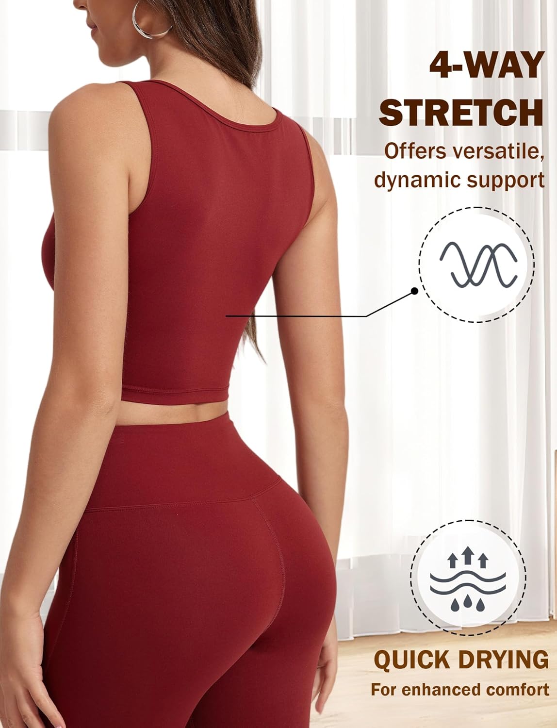 FEOYA Women’s Workout Tops Padded Sports Tank Top Strappy Yoga Crop Top Sleeveless Gym Shirt with Bra Pads