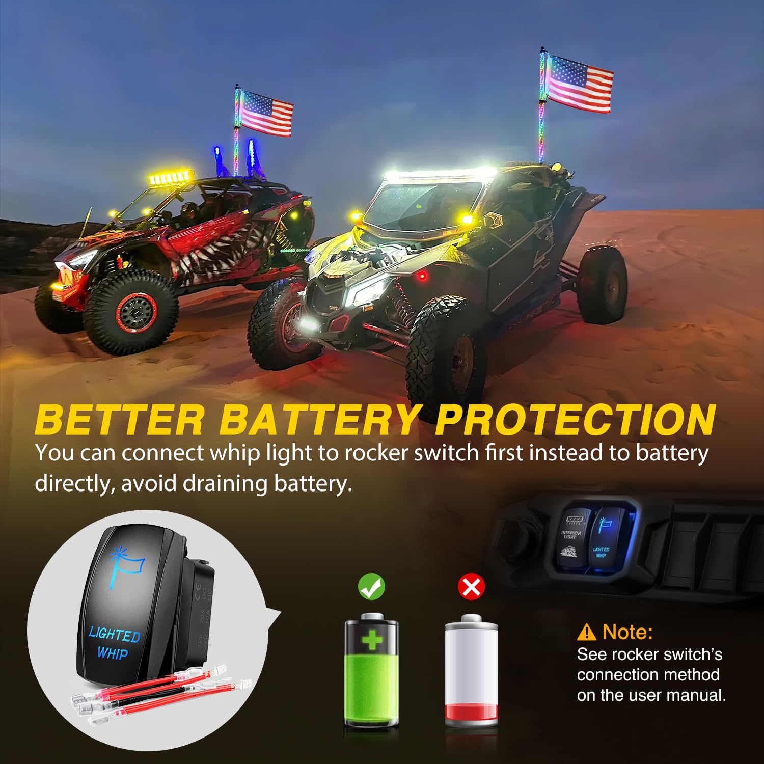 GOOACC 3FT RGB LED Whip Light - Spiral Design With Spring Base & Remote For UTV, ATV, Truck & Off-Road Vehicles - View #7