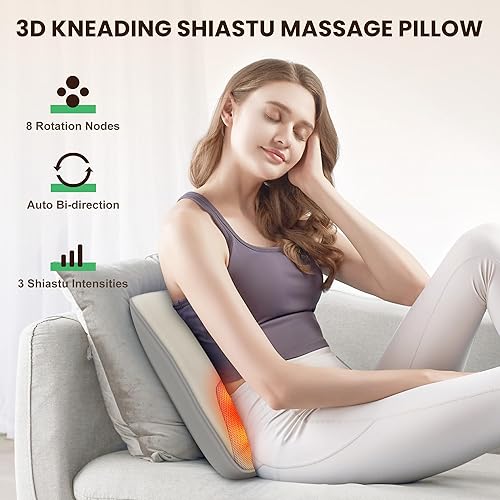 Miniatura 3 de Masajeador de espalda para aliviar el dolor de tejido profundo, masajeador Shiatsu de espalda y cuello con calor relajante, almohada de masaje de