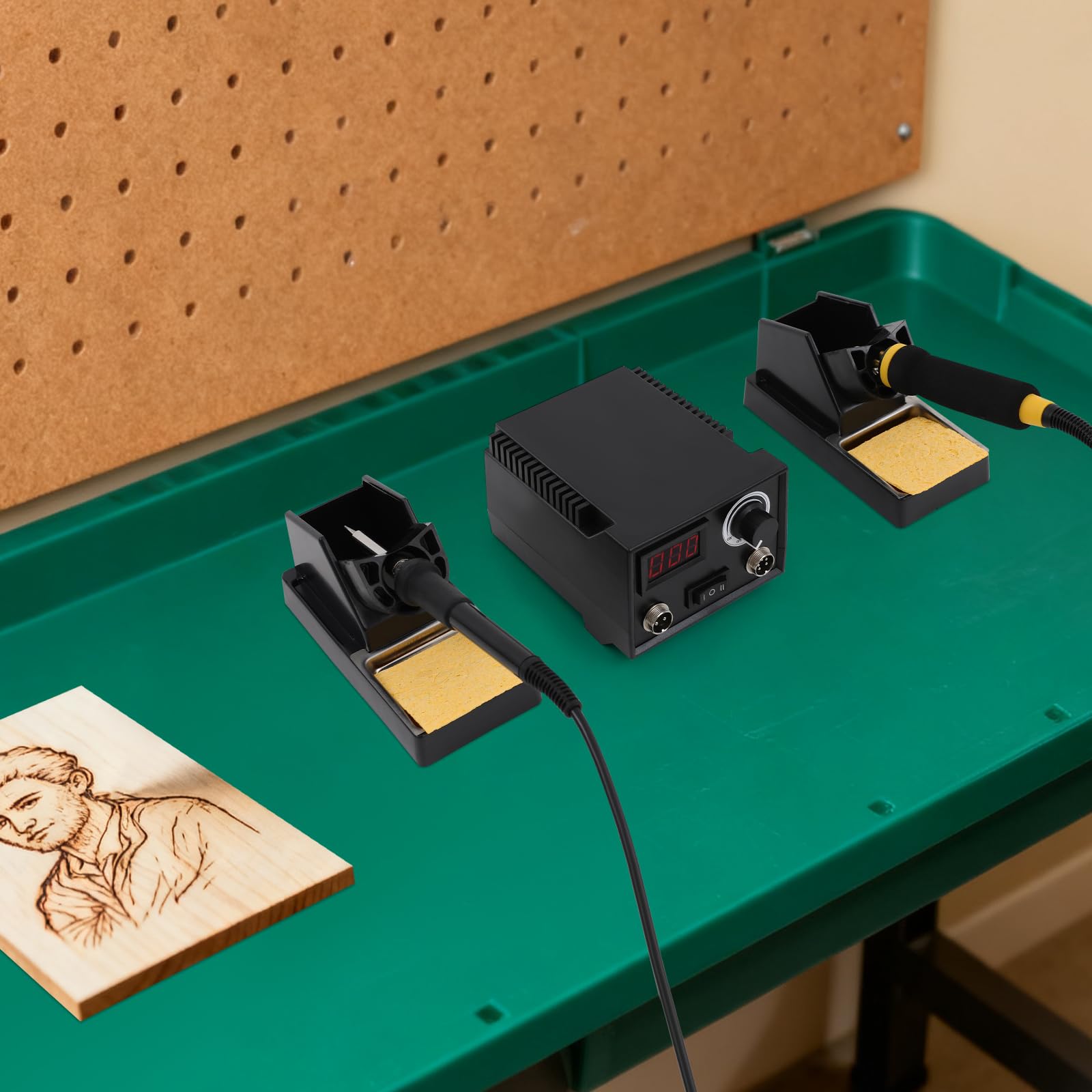 80W Holzbrenungsmaschine Set mit 2 Brandmalstifte und 21 Drahtspitzen, verstellbare Temperatur Doppelstift Brandmalerei Maschine mit LED-Display, Lötkolben Set Pyrographie Maschine Brandmalstation