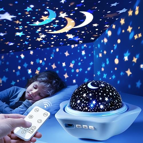 PIKOY Proyector de luz nocturna para niños, proyector de estrellas de 6 películas, luces nocturnas para habitación de niños, 96 iluminación de 360 ,