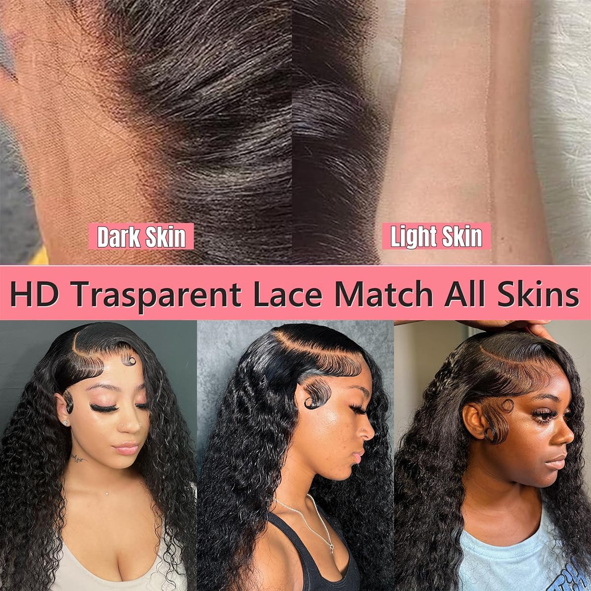Deep Wave Lace Front Wigs Human Hair Pre Plucked 200% Density Glueless Deep Curly 13x4 HD Lace Frontal Human Hair Wigs with Baby Hair for Women 18 inch