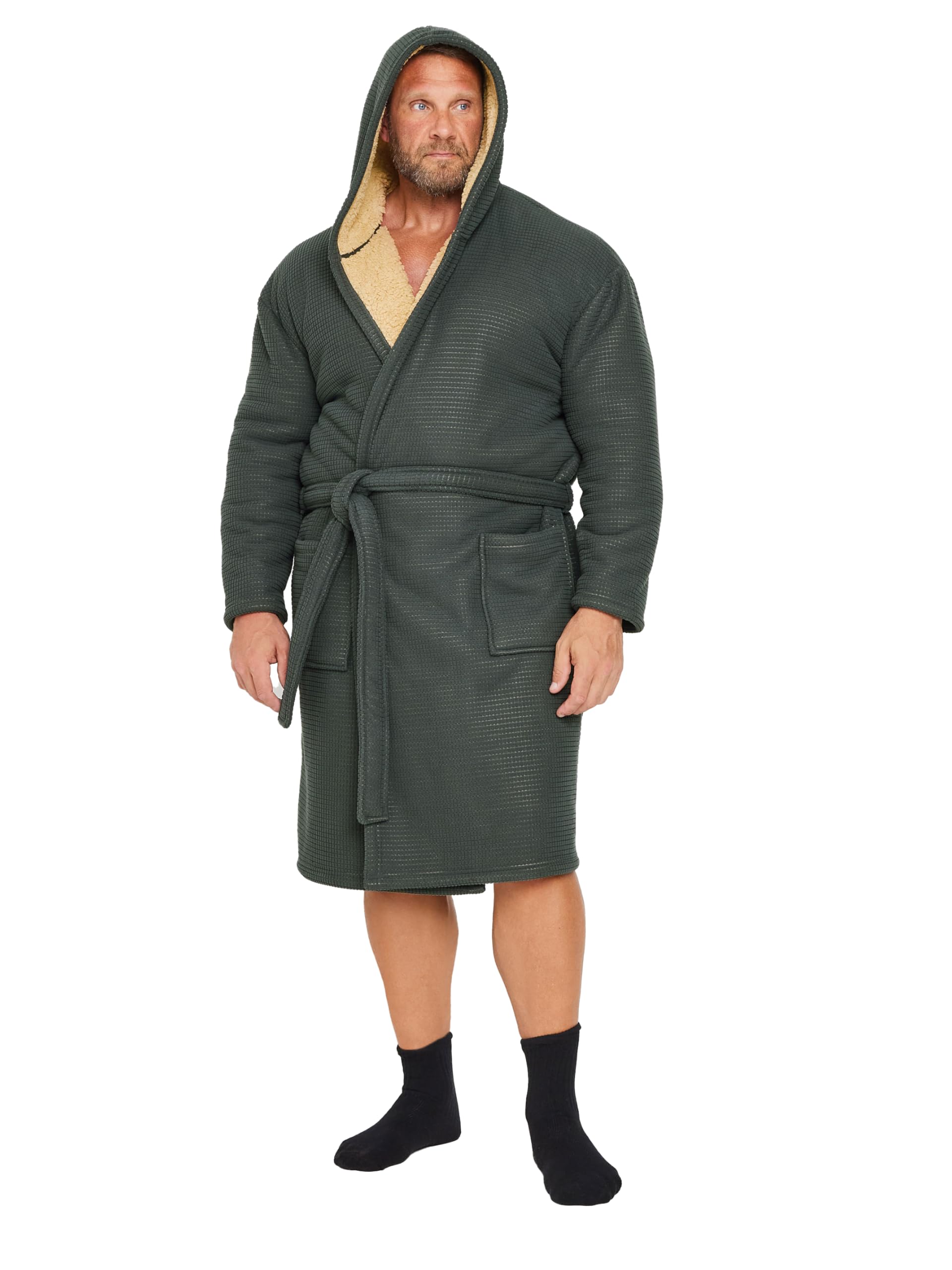 BadRhino Waffle Borg Dressing Gown, Grey, Size 5-6Xl, Men