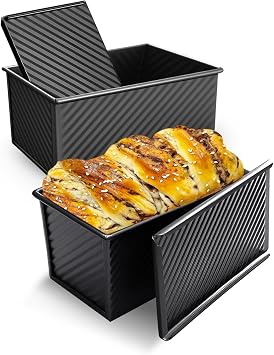 2 Pack Pullman Loaf Pan with Lid, 1 lb Dough Capacity Non-Stick Bakeware for Baking Bread, Carbon Steel Bread Toast Box with Cover, Homemade Sandwich Toast, Black