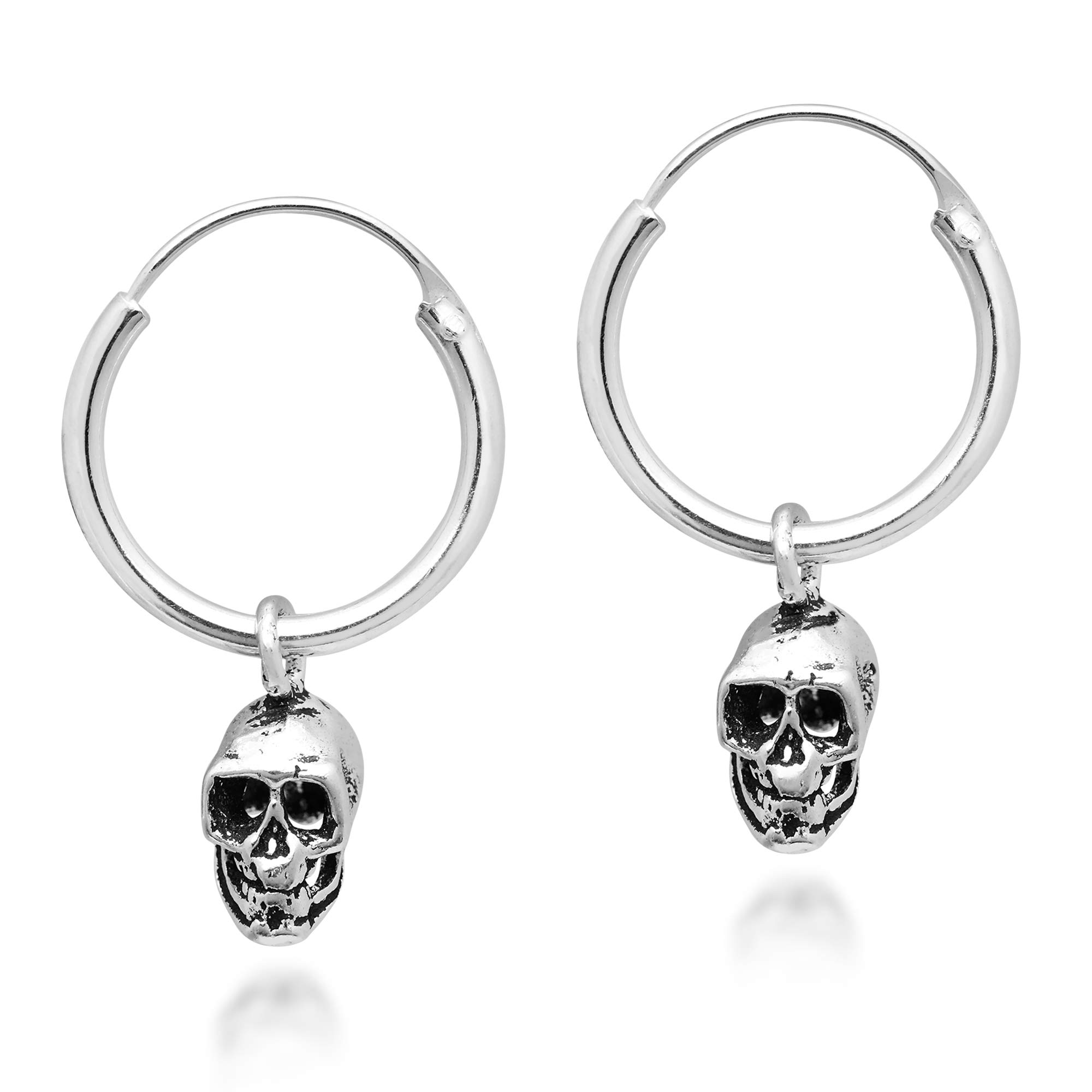 AeraVidaTrendy & Edgy Skull on a .925 Sterling Silver Hoop Earrings