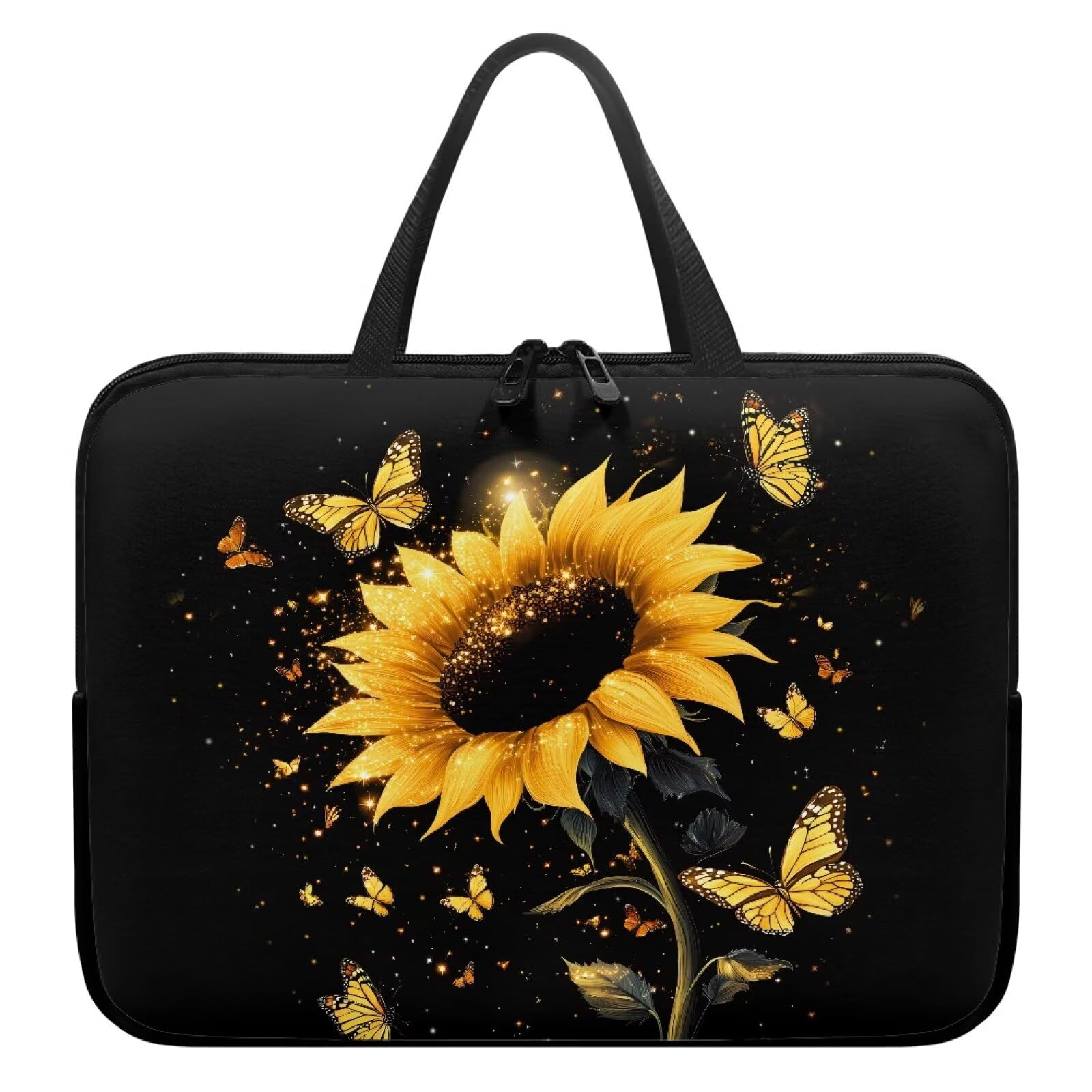 Suhoaziia Sunflower Butterfly 10-17 Inch Laptop Sleeve, Portable Computer Bag Tablet Carrying Case with Handle, Women Business School Tote Bags Notebook Case Handbag Briefcase
