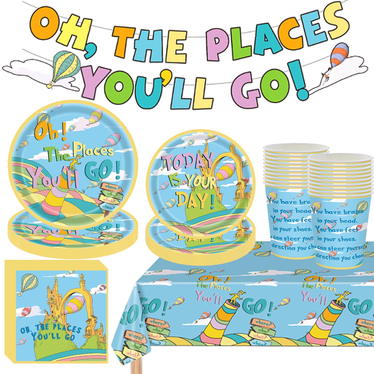 82pcs Travel Kindergarten Graduation Decorations Tableware Set Include Travel Themed Banner with Plates, Napkins, Cups and Tablecloth for Kindergarten Graduation Party Supplies Serve 20