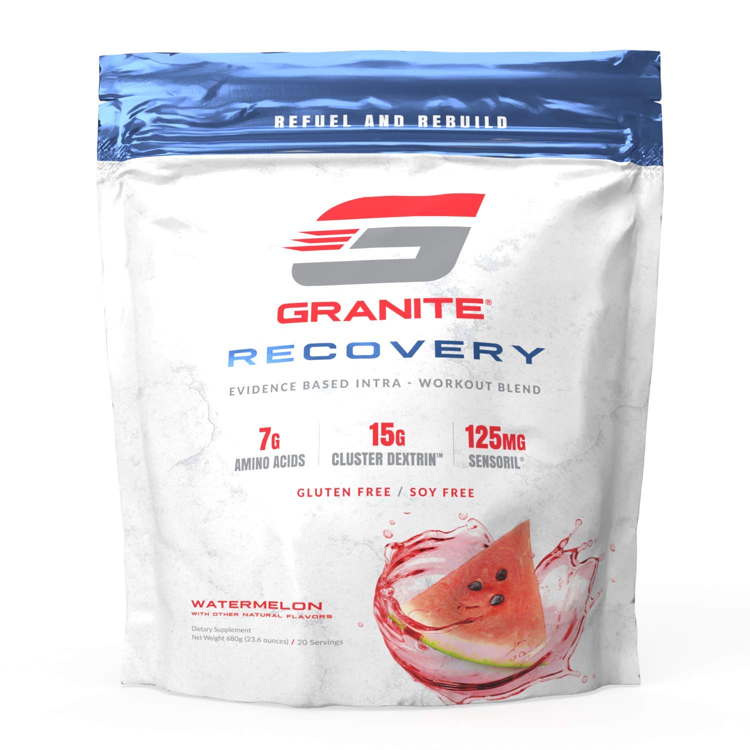 Granite SupplementsIntra & Post Workout Amino Energy Powder with 10g EAA, Electrolytes, Cluster Dextrin for Muscle Recovery & Growth| Amino Acids with Sensoril | 20 Servings | Watermelon Flavored