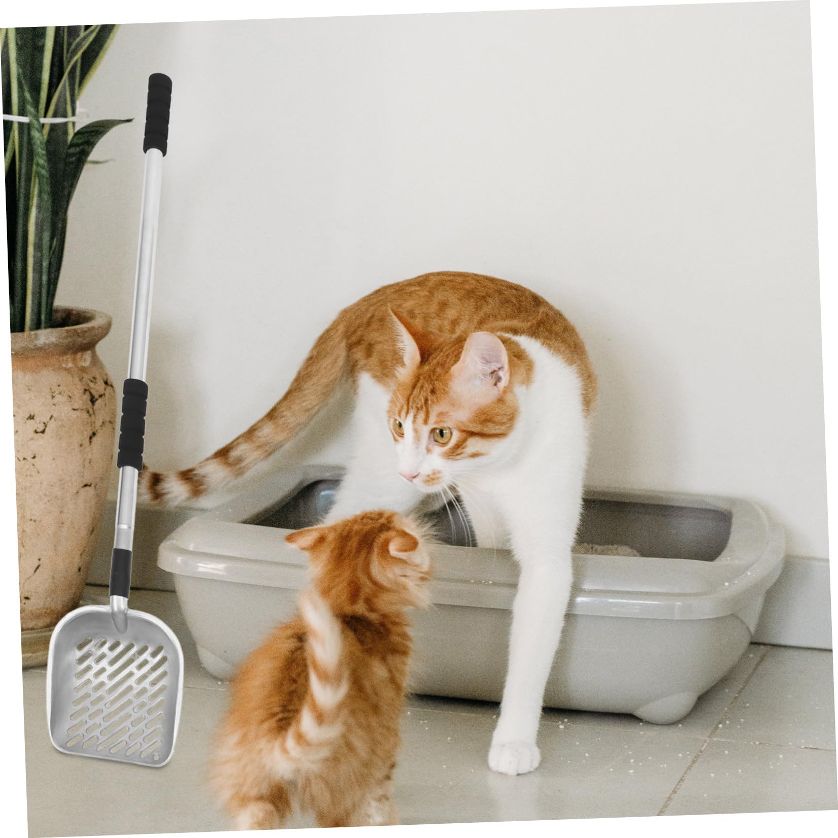 YARNOW Paletta Lettiera Gatto in Acciaio Inossidabile con Manico Lungo e Filtro a Setaccio Riutilizzabile per Pulizia Rifiuti Animali Domestici in Casa Argento