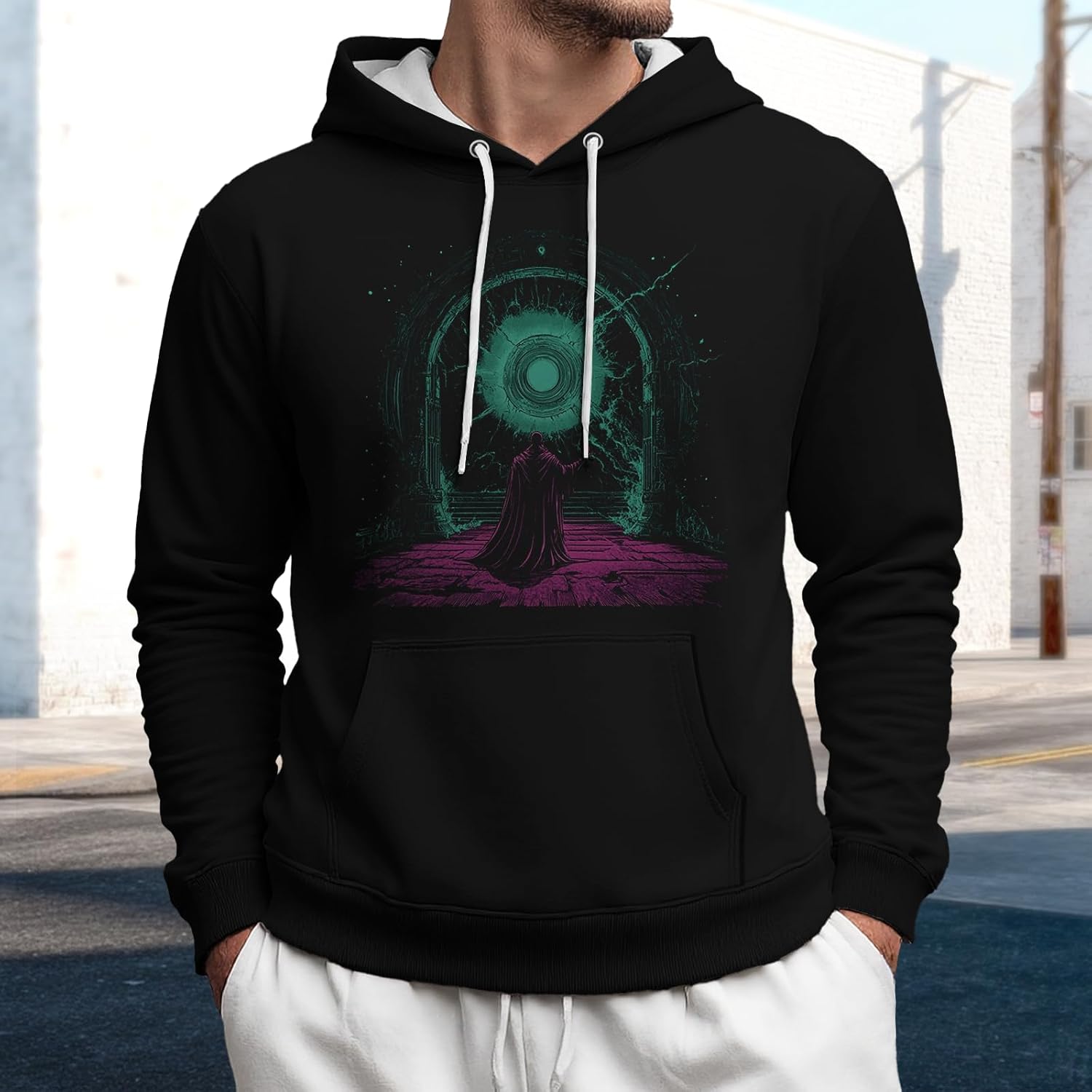 Graphic Hoodies for Men Drawstring Hooded Sweatshirts Long Sleeve Casual Athletic Pullover Trendy Outfit - Image 2