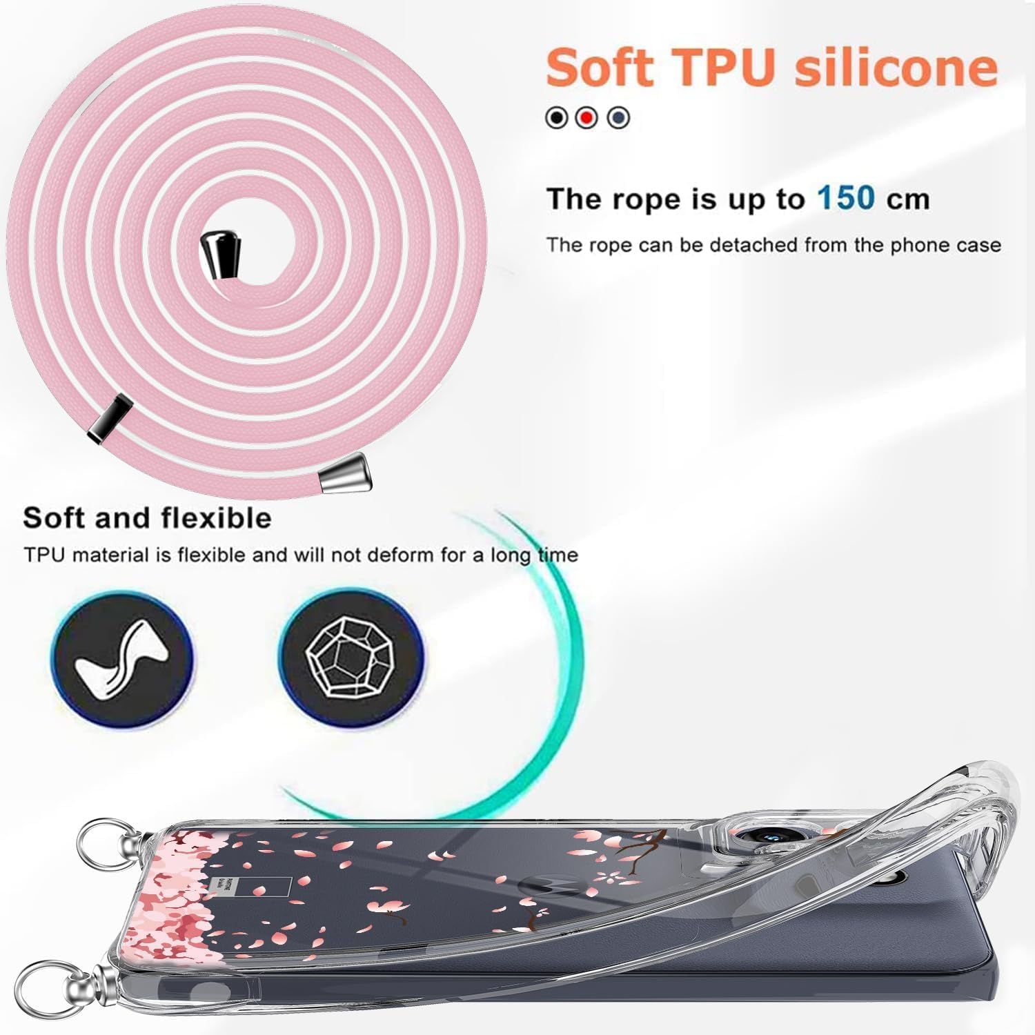 Handyhülle Mit Kette Für Motorola Moto G15/G15 Power – Transparent, Stoßfest & Mit Verstellbarem Band, Inkl. Display-Schutzfolie