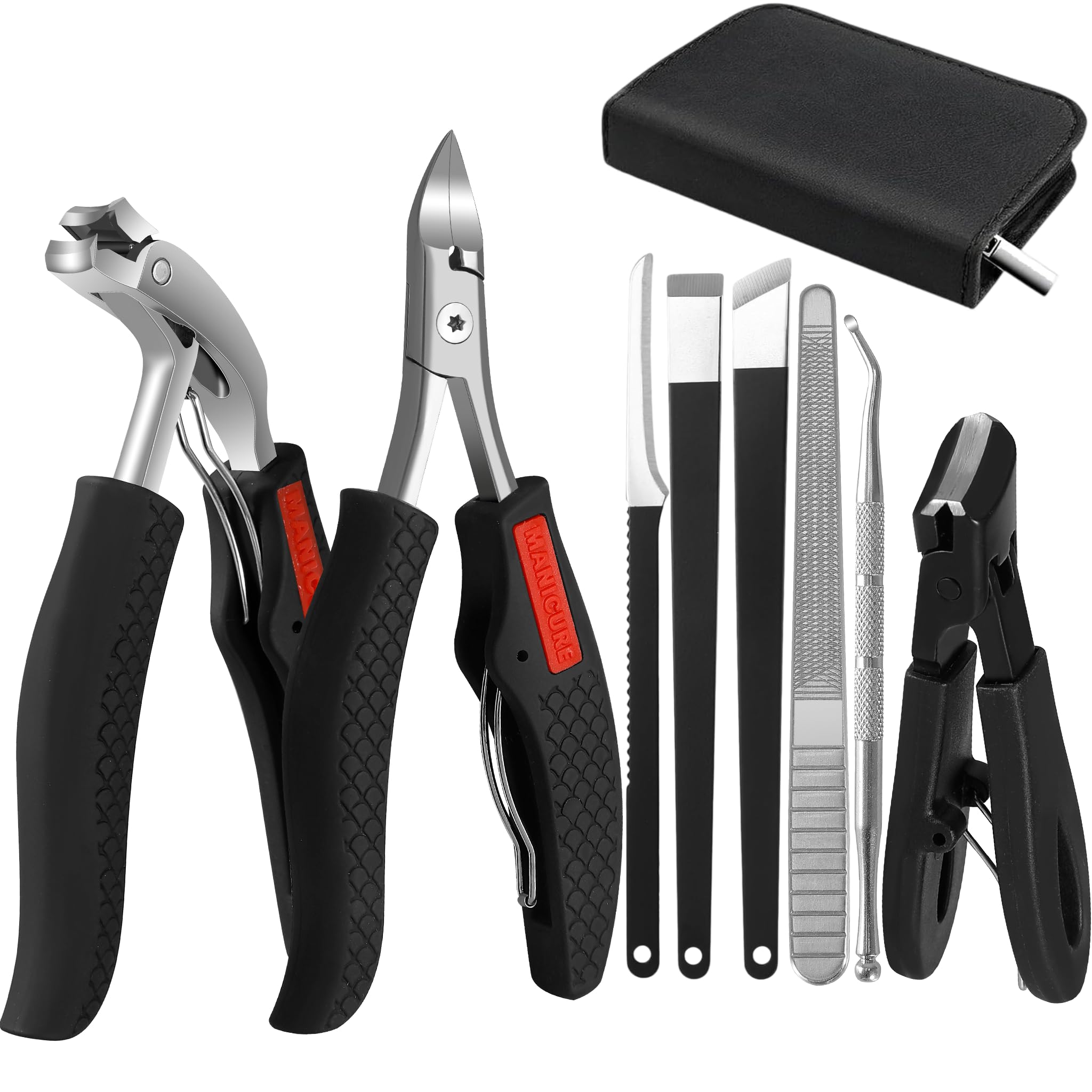 Toenail Clippers for Seniors Thick Toenails, Professional Large Toe Nail Cutter & Trimmer for Men and Women, Pedicure Knife Tools, Ingrown Toenail Removal Kit, Ultra Sharp Fingernail Clippers 8 Pcs Matte Black