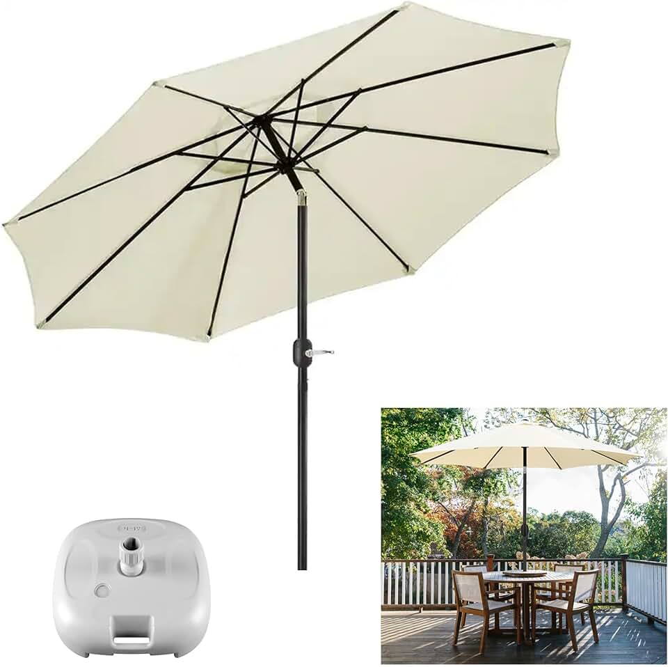 Ombrelone com Base para Piscina 3 metros guarda sol Articulado Com Manivela Maresias Bege - AMZ