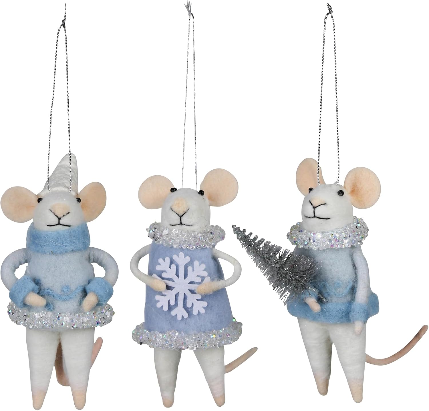 HomArt Wintertime Mice Ornaments, Felt, Set of 3, 5-Inch
