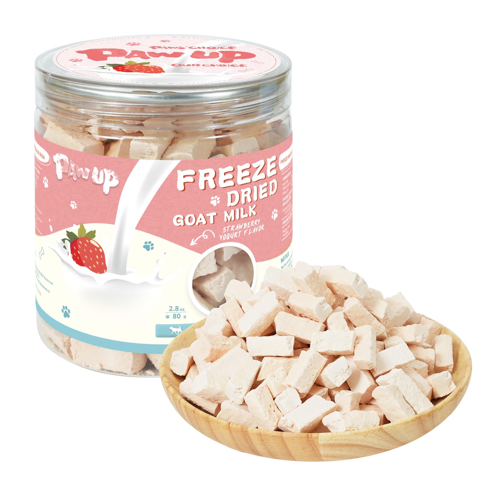 PAWUP Freeze Dried Dog Treats, Goat Milk Yogurt Flavor with Strawberry,Gentle Goat Milk Snacks for Sensitive Stomachs Puppies, 2.8 oz