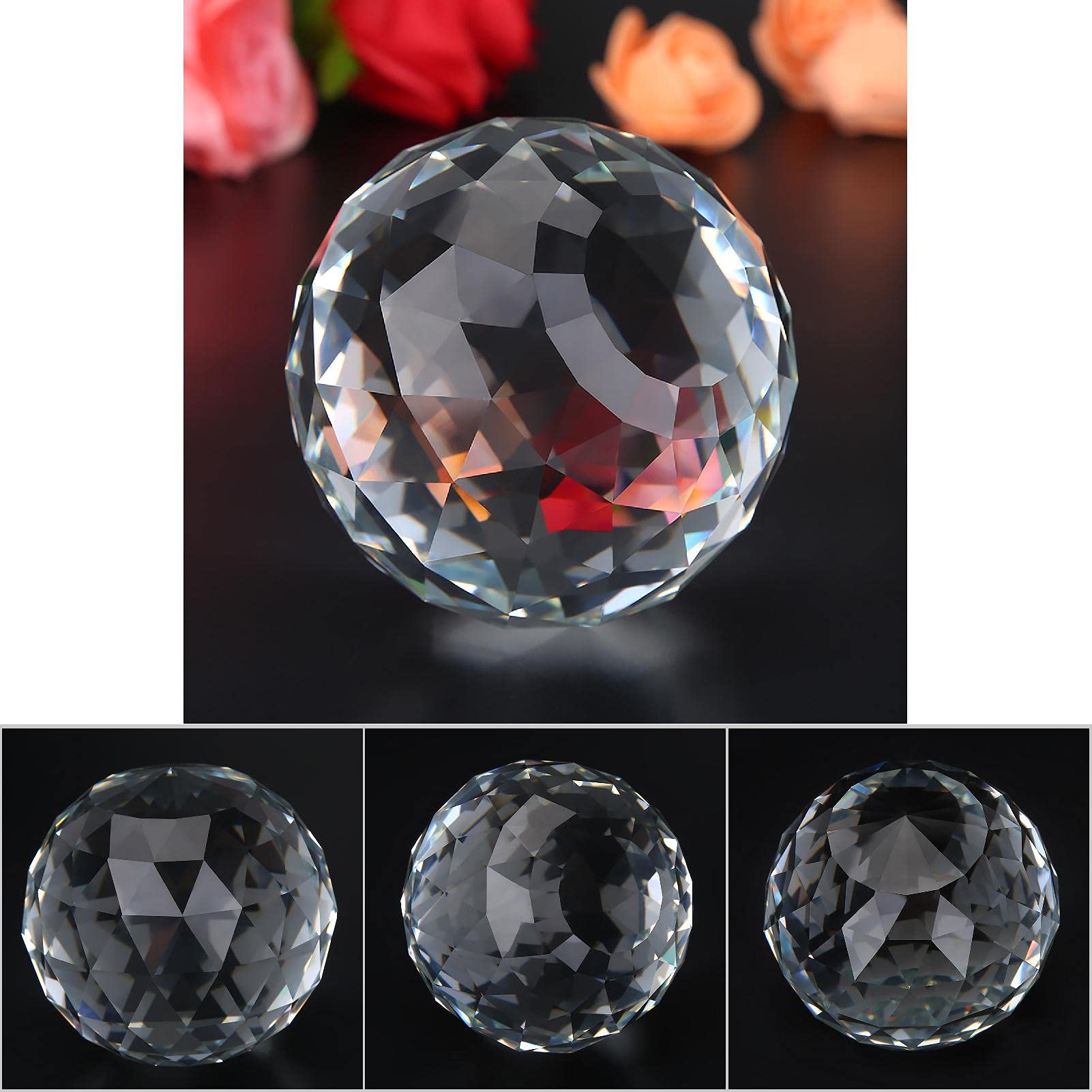 Sfera di sfaccettata, 60 * 80 mm Scintille trasparenti Prisma Sfera di vetro Sfera per osservazione per la decorazione di hotel domestici Raccordi hardware (60 mm/2,36 pollici