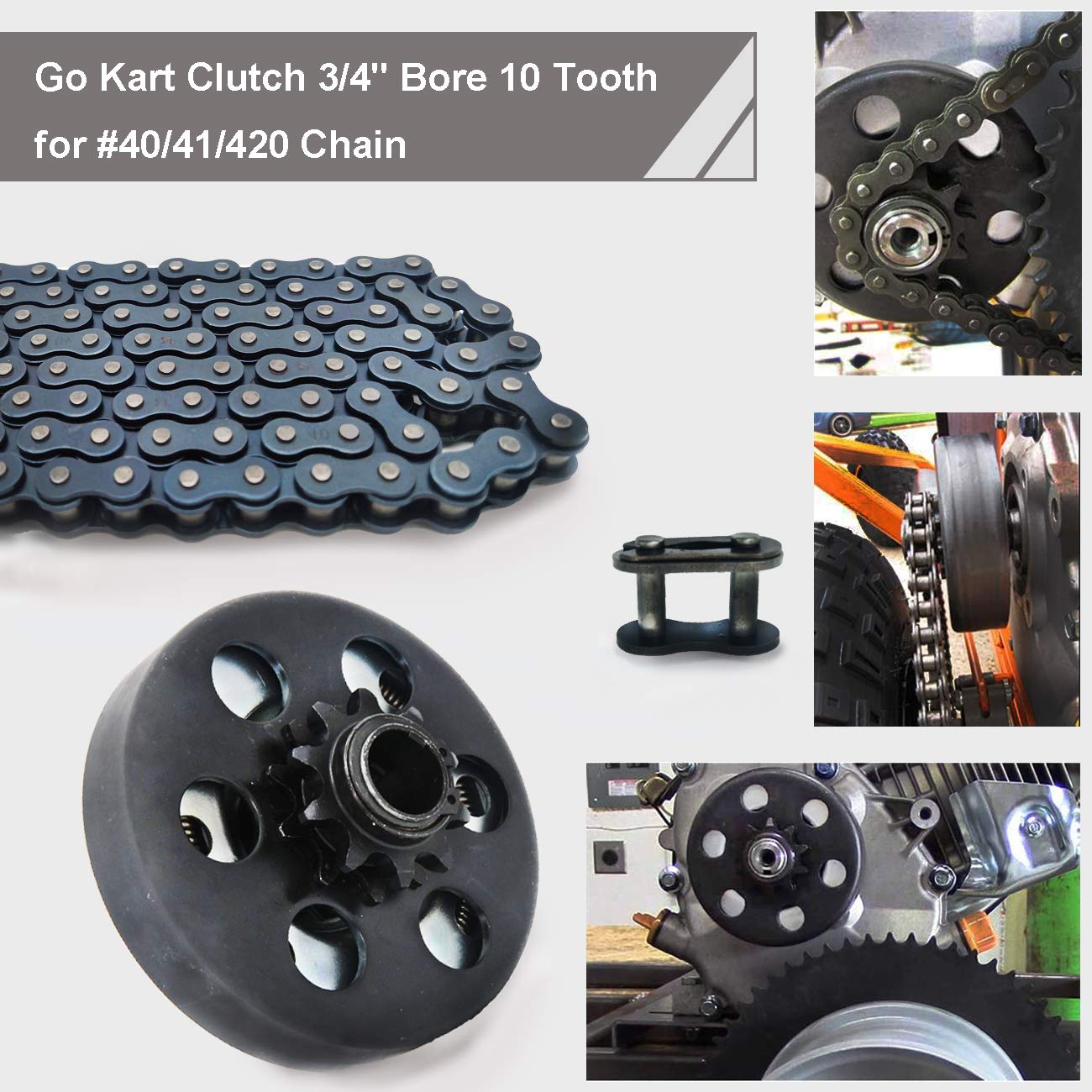 Centrifugal Clutch, Go Kart Clutch 3/4" Bore 10 Tooth for #40/41/420 Chain, Fits for Mini Bike, Go Kart, predator 212, Lawnmower and Honda GC GX 2-6.5HP Engine