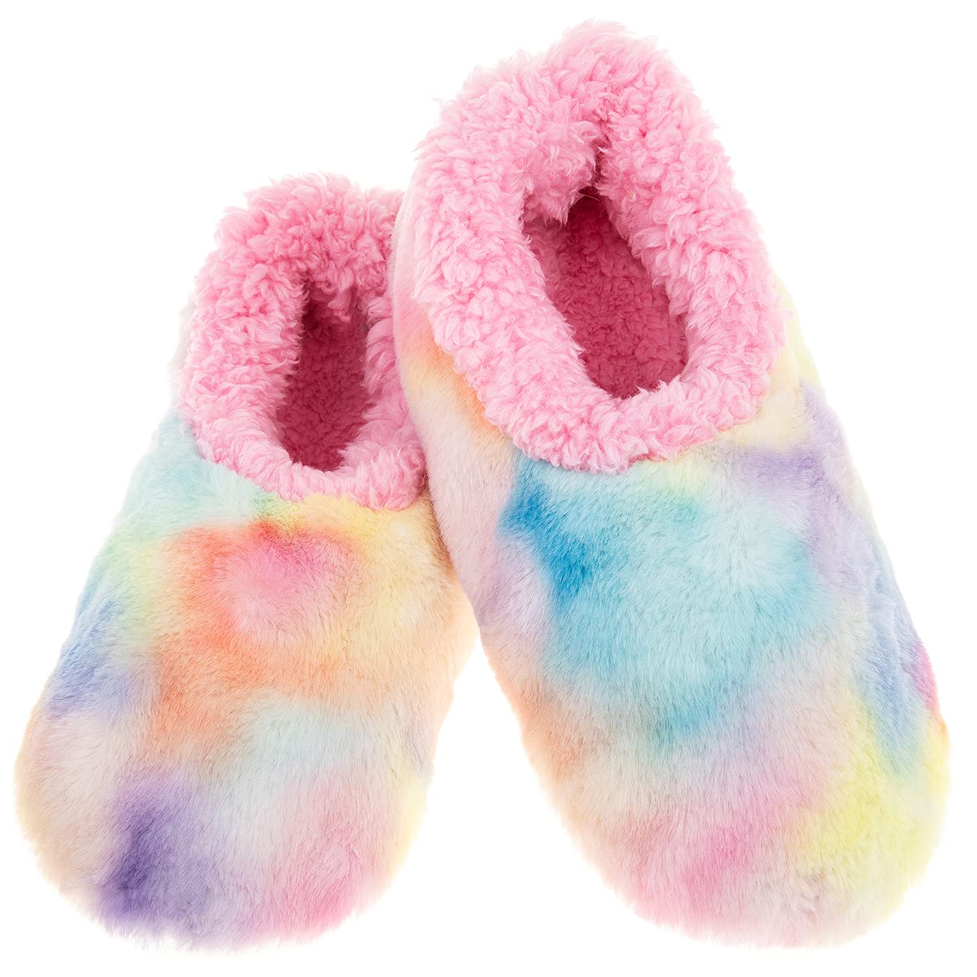 Snoozies! Tie Dye Cotton Candy Womens Slippers, Super Soft Sherpa Fleece, Non Slip Sole - Ladies Sizes 3-7