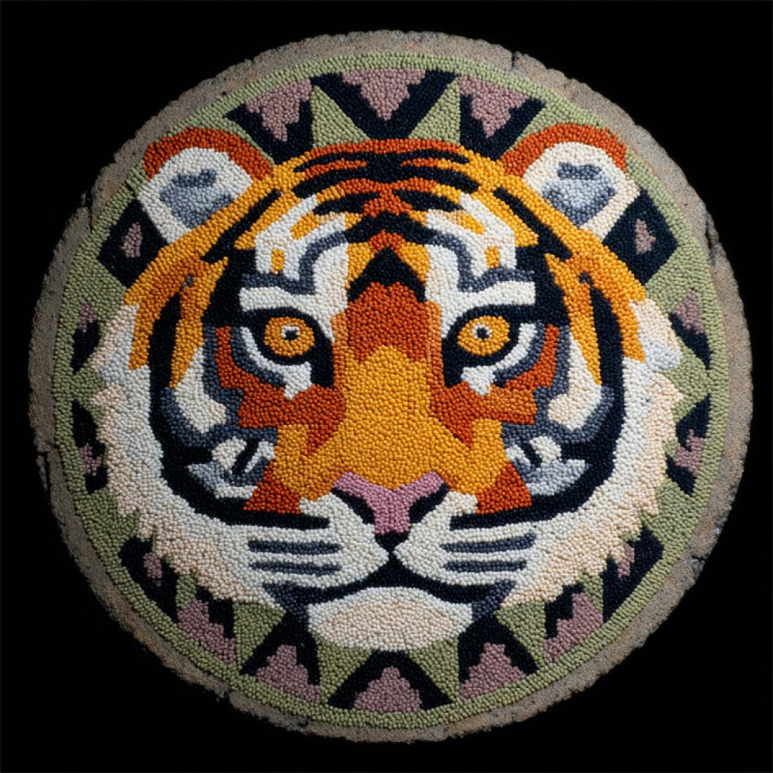 Rqwybcaxn DIY Rug Latch Hook Kits for Beginners Animal Cross Stitch Kit Tiger Portrait 60x60cm Round Tapestry with Crochet Hook Bedroom Craft Gift
