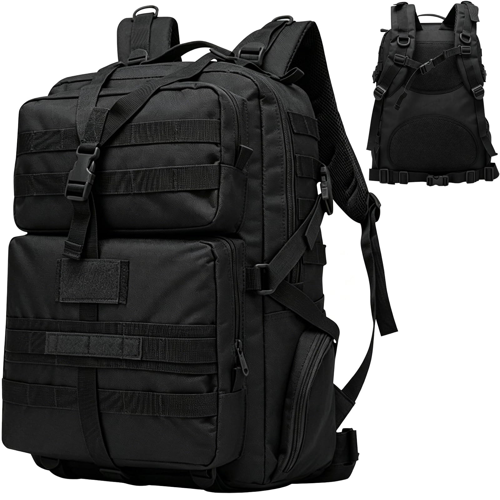 35L tattico militare zaino, Grande Esercito Assault Pack Molle Zaini Borsa per gli uomini, 3 giorni Pack Bug Out Bag Campeggio Trekking Zaino per la corsa esterna Arrampicata, Nero