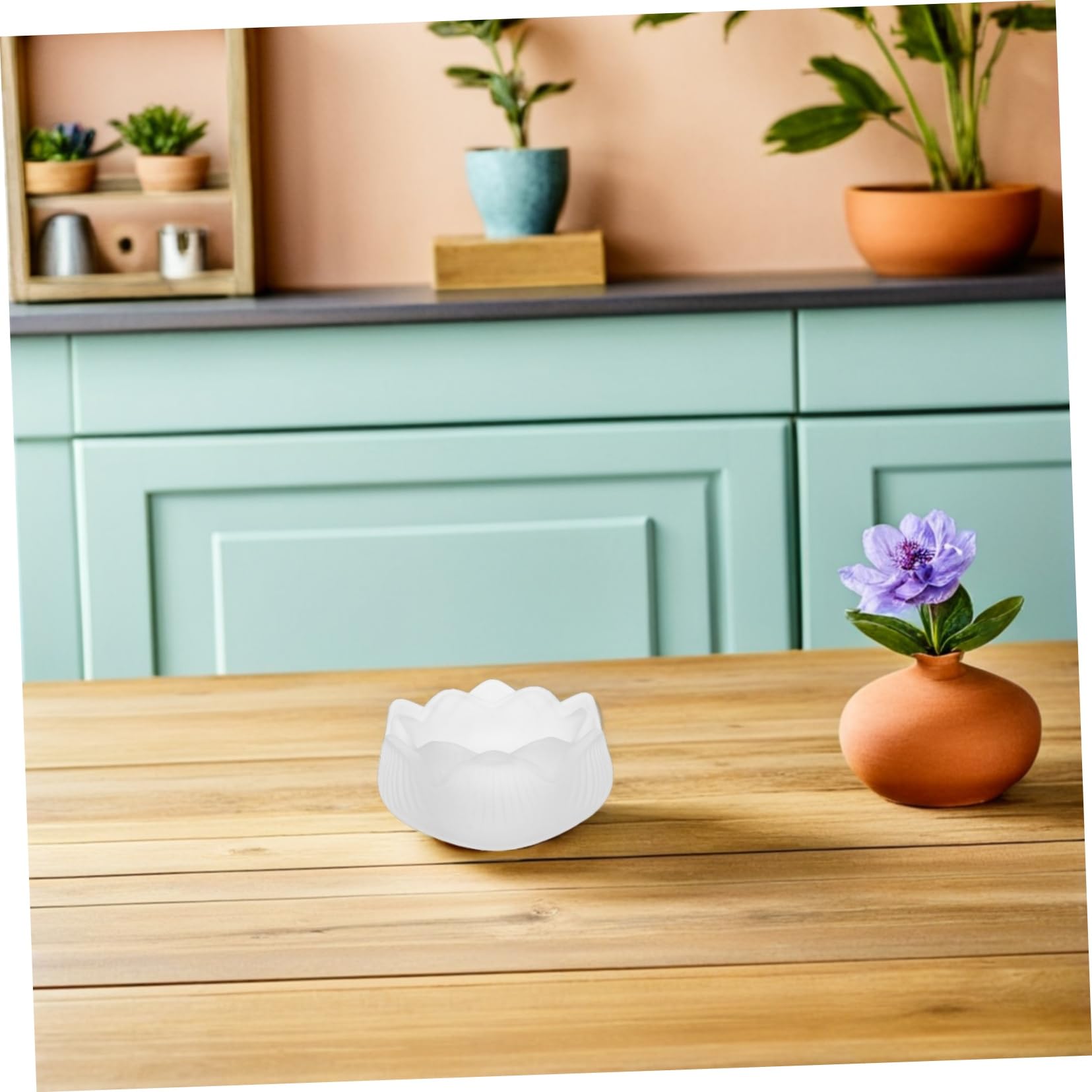Portavelas de Loto de Cristal Blanco, 4 Piezas, para Té | Base Artesanal en Vidrio, Forma de Flor, Uso en Oración y Altares Domésticos, Diseño Simbólico
