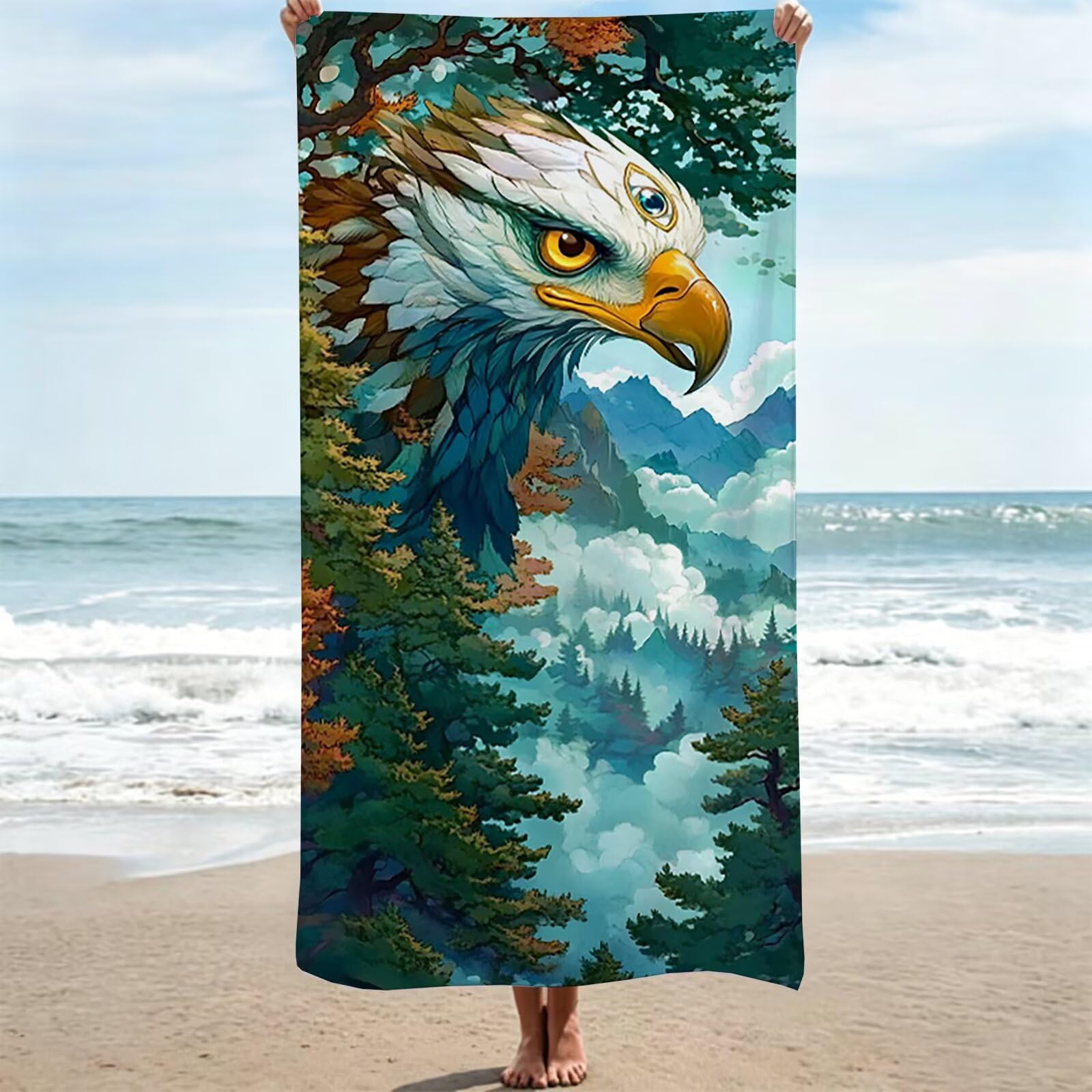 Serviette de plage séchage rapide anti-sable aigle 95x190cm