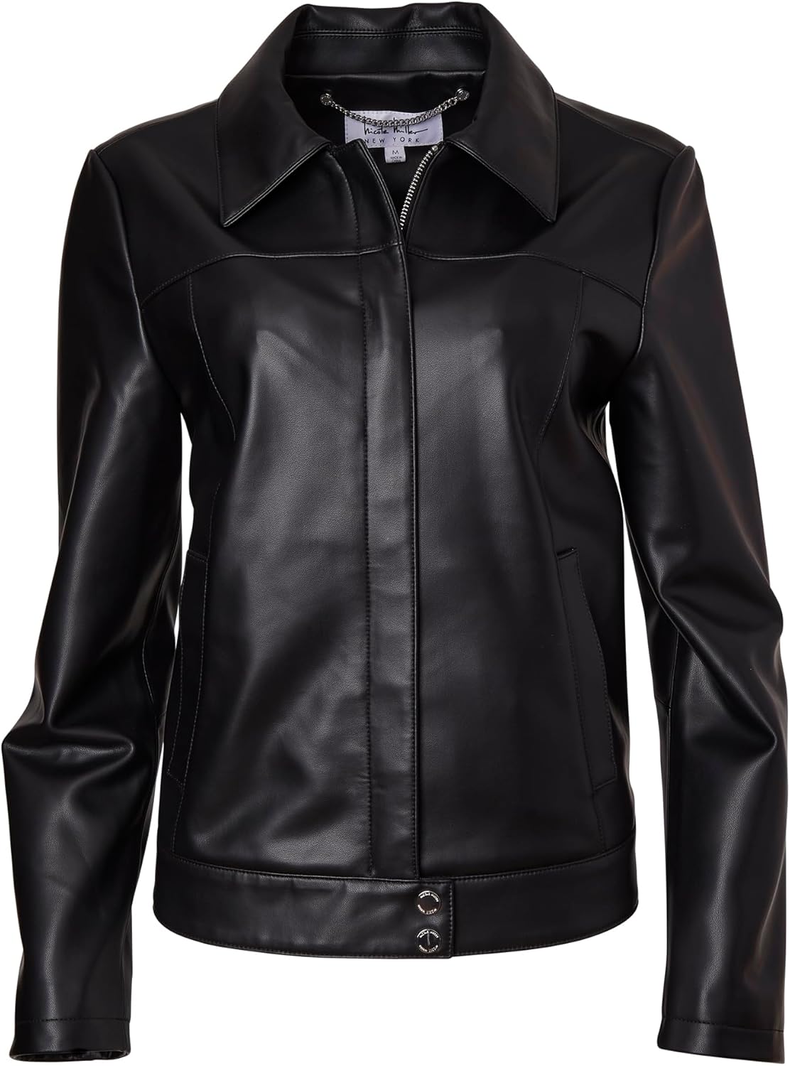 Nicole Miller Women's Genuine Leather Jacket With Zip-Front and Turn-Down Collar in Perforated Suede or Leather Sizes S–XL