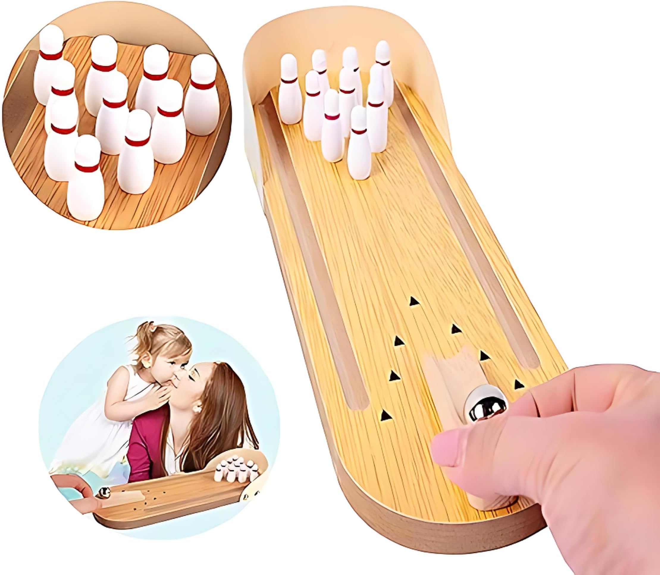 HSN Traders Hsn Wooden Mini Desktop Parent-Child Bowling Game Toy Set For Kids' Enjoyment
