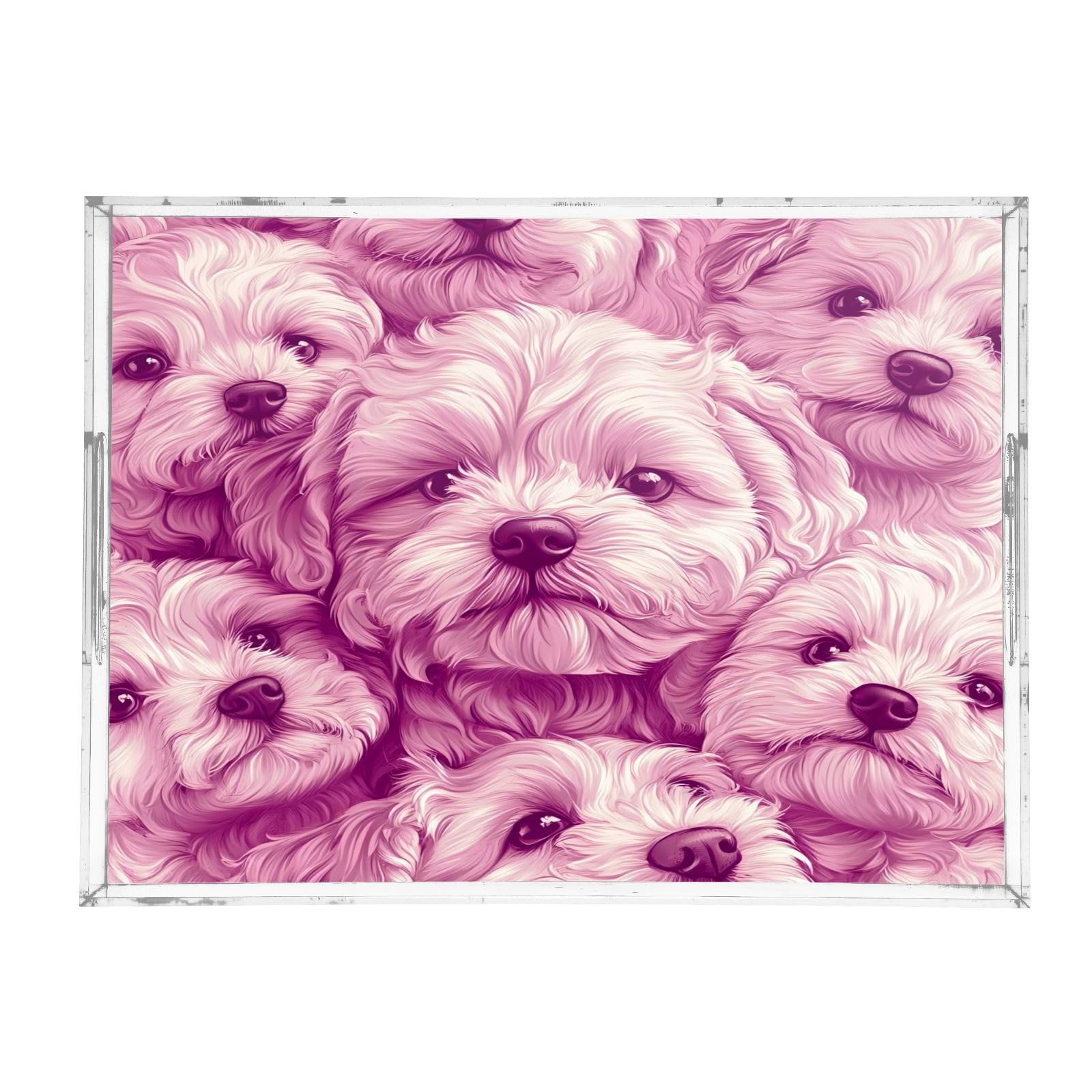 Msyxl Cute Dogs Serving Tray for Coffee Table, Decorative Acrylic Tray Cute Dogs Tray with with Handles for Breakfast, Ottoman, Countertop, 12x16 in