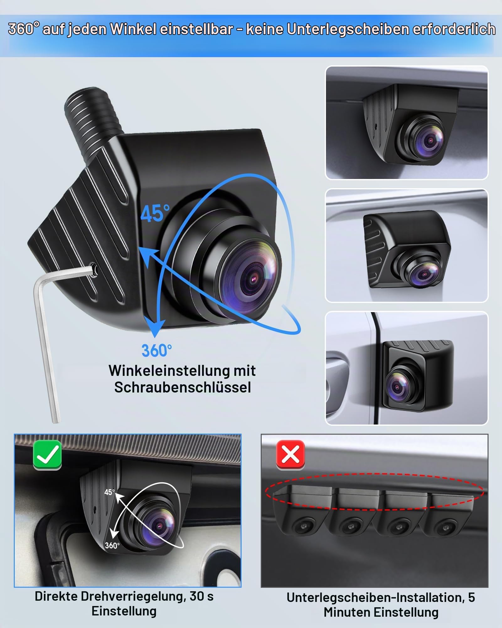 AHD 1080P Rückfahrkamera Auto 180° Weitwinkel 360° Drehbar Metallgehäuse
