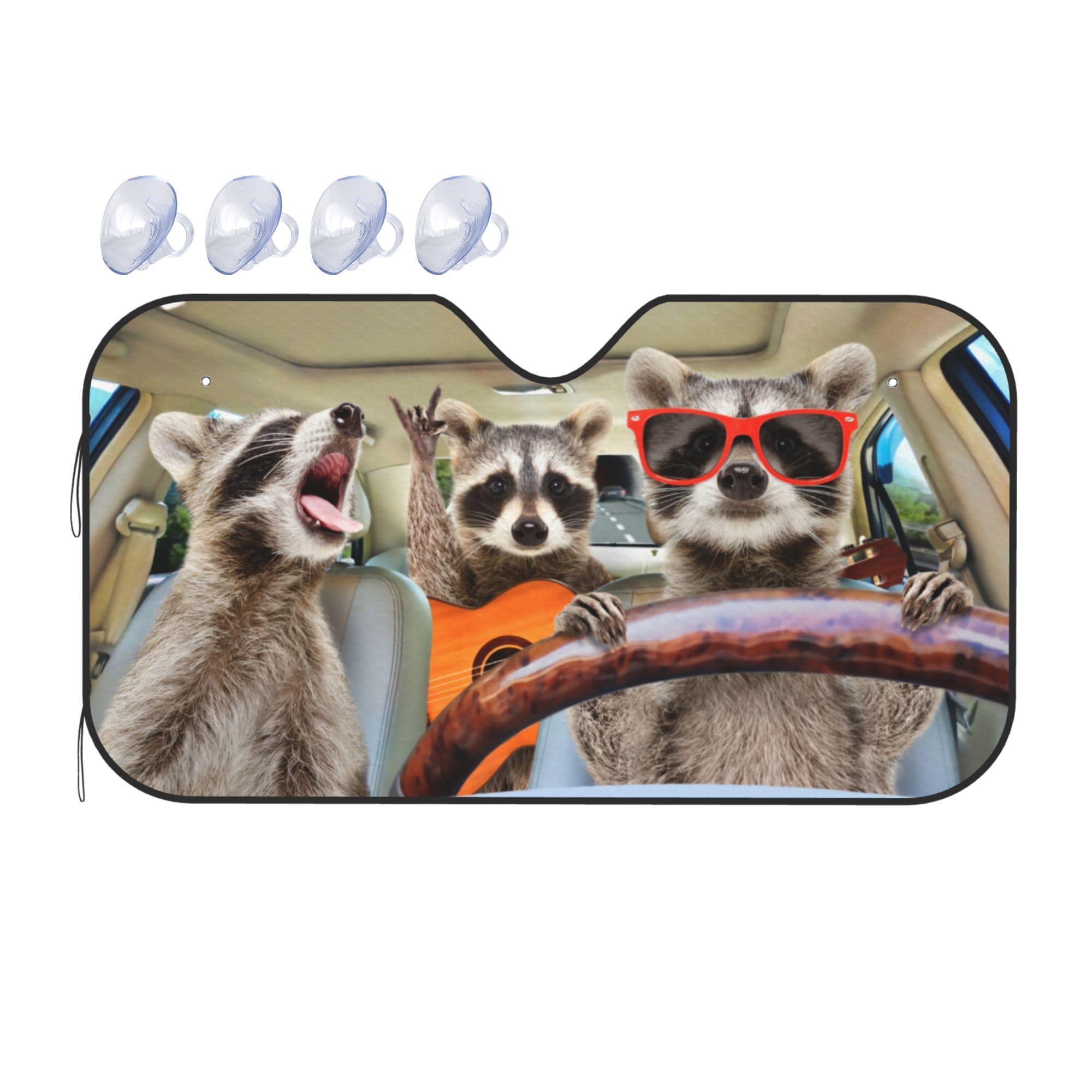 Bargburm Three Funny Raccoons Animals Windshield Sun Shade for Car SUV Truck(51"" X 27.5"") Front Window Sun Shade Visor Shield Cover (Upgrade Hardened)