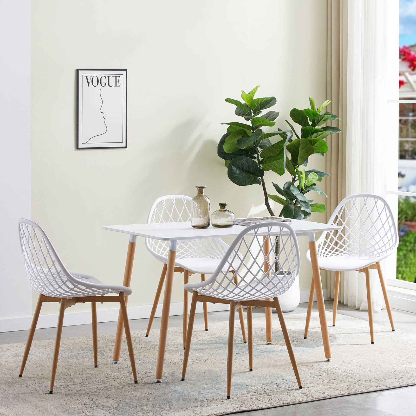 Leren eetkamerstoel More - met wieltjes - set van 6 stoelen - Vintage Leer Cogna