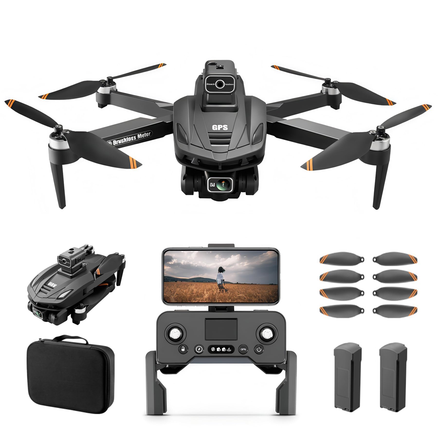 Caracen V168 Pro Max 8K Kamera FPV Drohne mit LCD Fernbedienung, für Anfänger geeignet, mit Automatischer Rückkehr, GPS, Follow Me, 5G Echtzeitübertragung (1 Batterie)