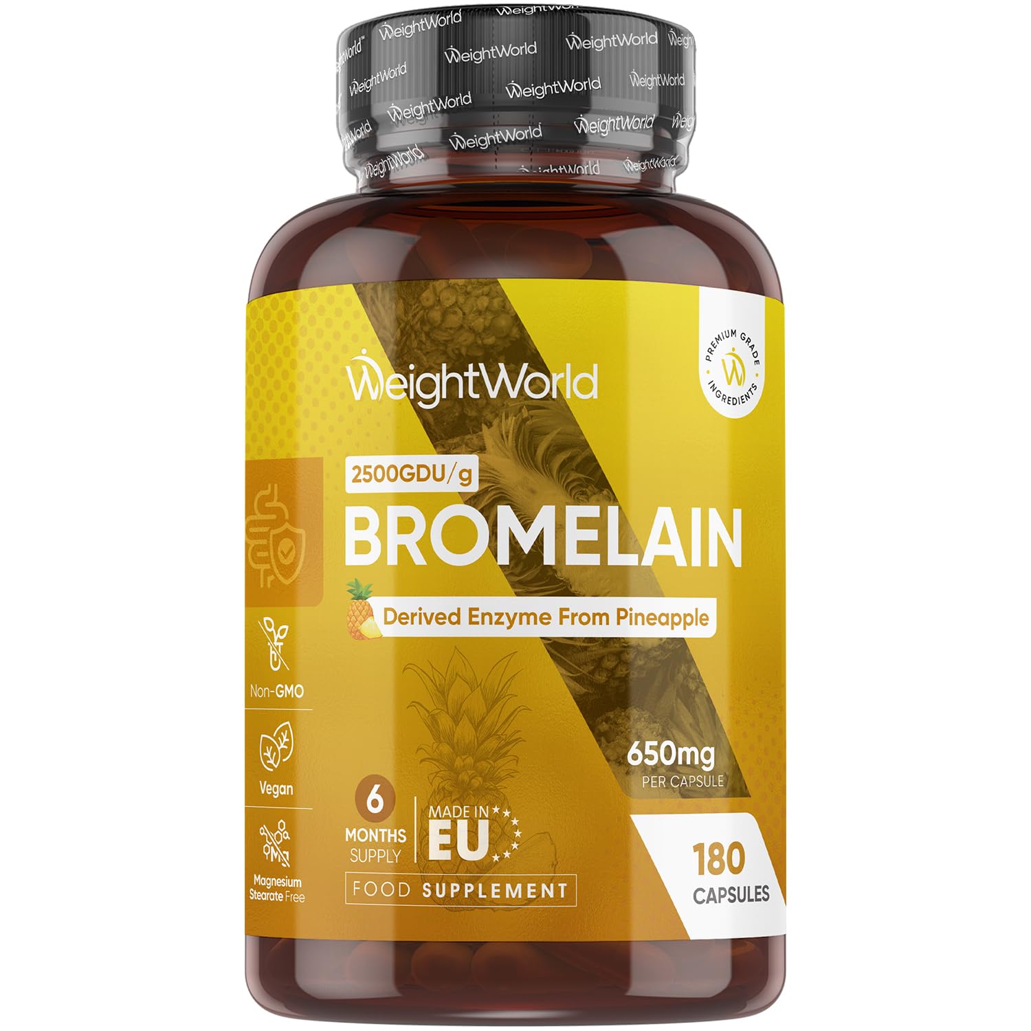 Bromelain Supplement - 650mg - 2500GDU/g - 180 Vegan Capsules - 1 per Day