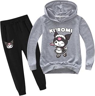 Duuloon Girls Cute Pullover Hoodies Kuromi Casual Clothes Outfits Sets Anime Hooded Sweatshirts+Jogger Pants Sweatsuits