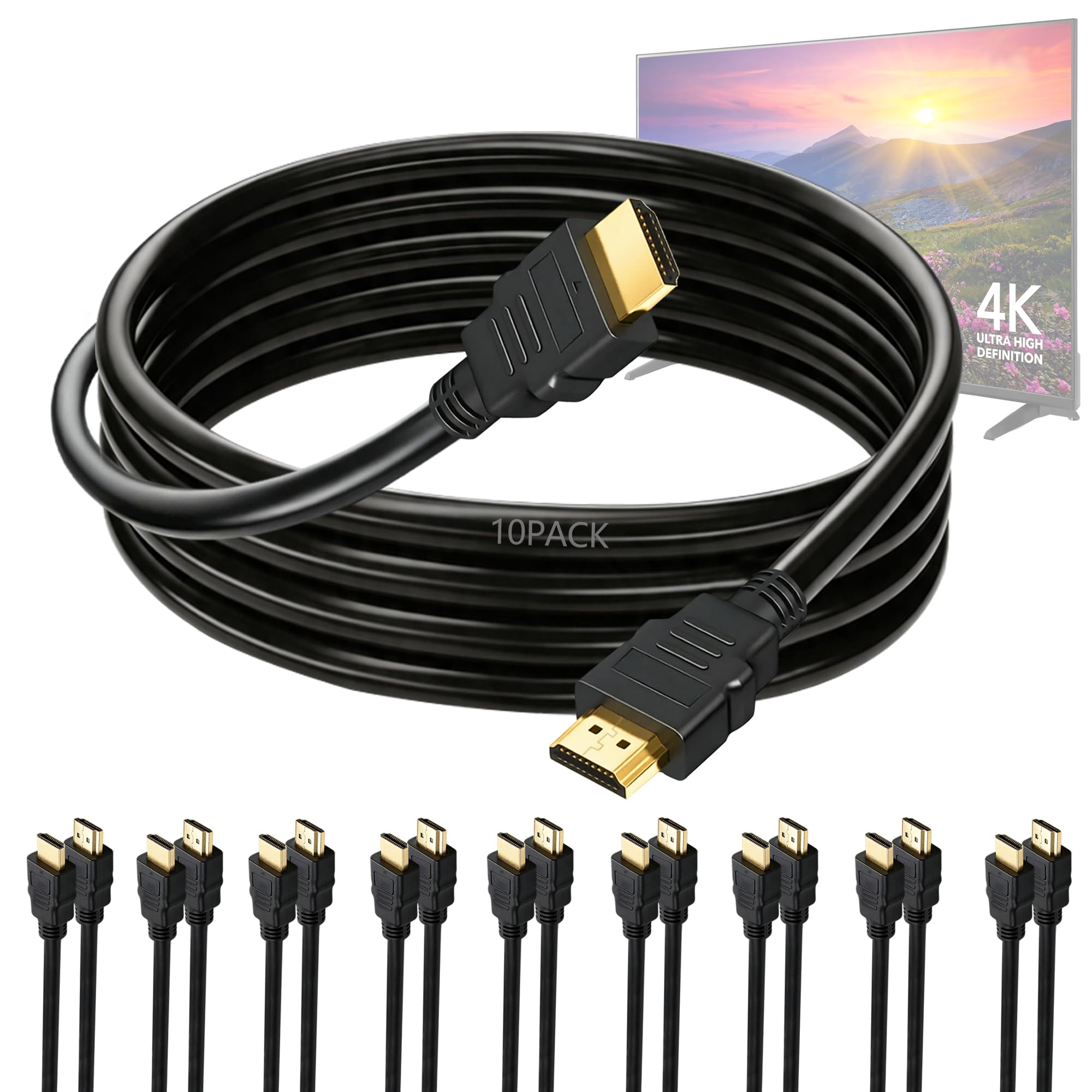 Cavo HDMI ad alta velocità per TV: 1,8 m (confezione da 10) 4K HD HDMI 2.0, 4K @ 60Hz 18Gbps 2160p HDR ARC Premium certificato maschio a maschio cavo per monitor, laptop, computer, PC, PS4