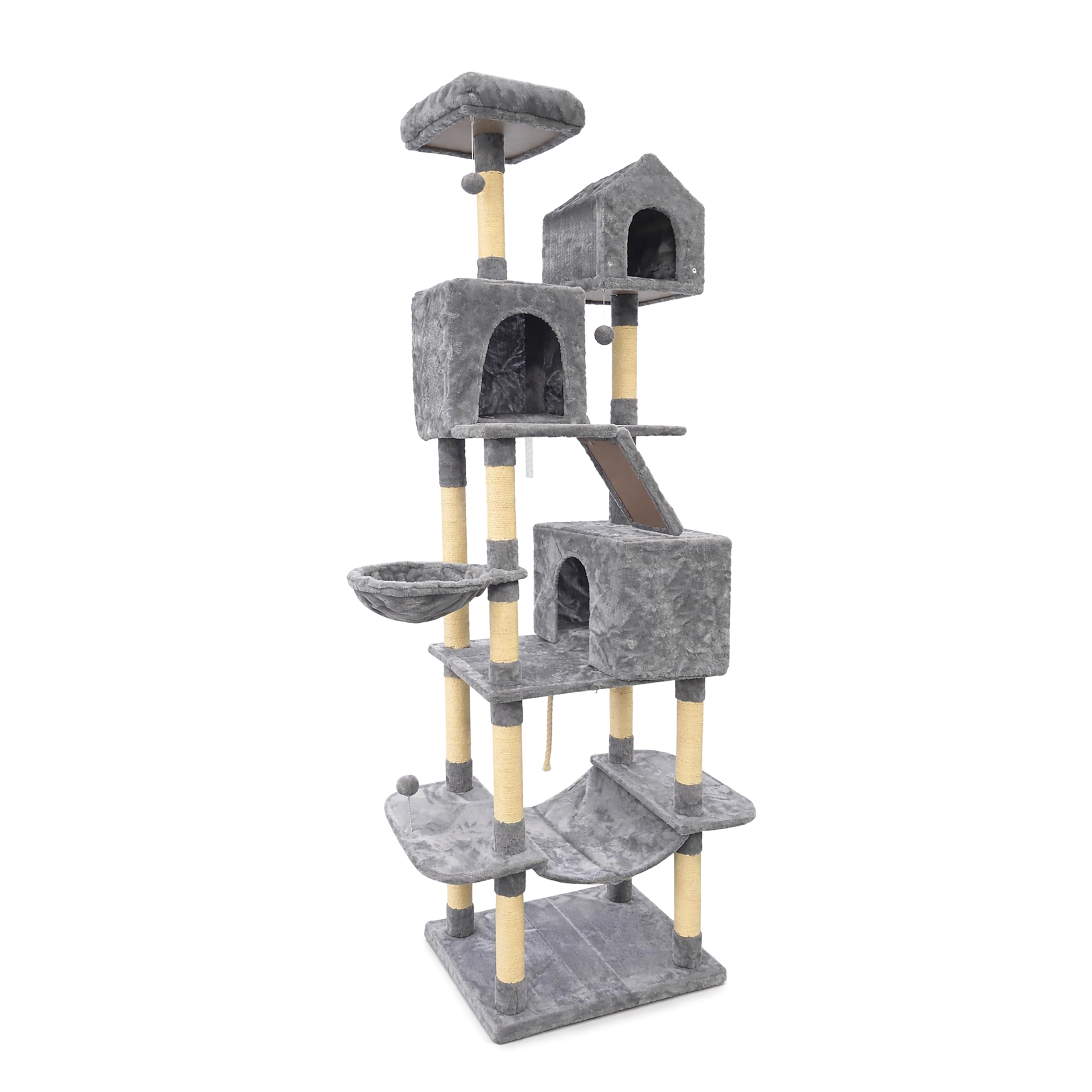 Garden Mile Torre de árbol de lujo extra alta de 2 m para gatos grandes, centro de actividades para gatos de varios niveles con 13 postes rascadores de sisal, rampa para rascar, 3 casas, hamacas
