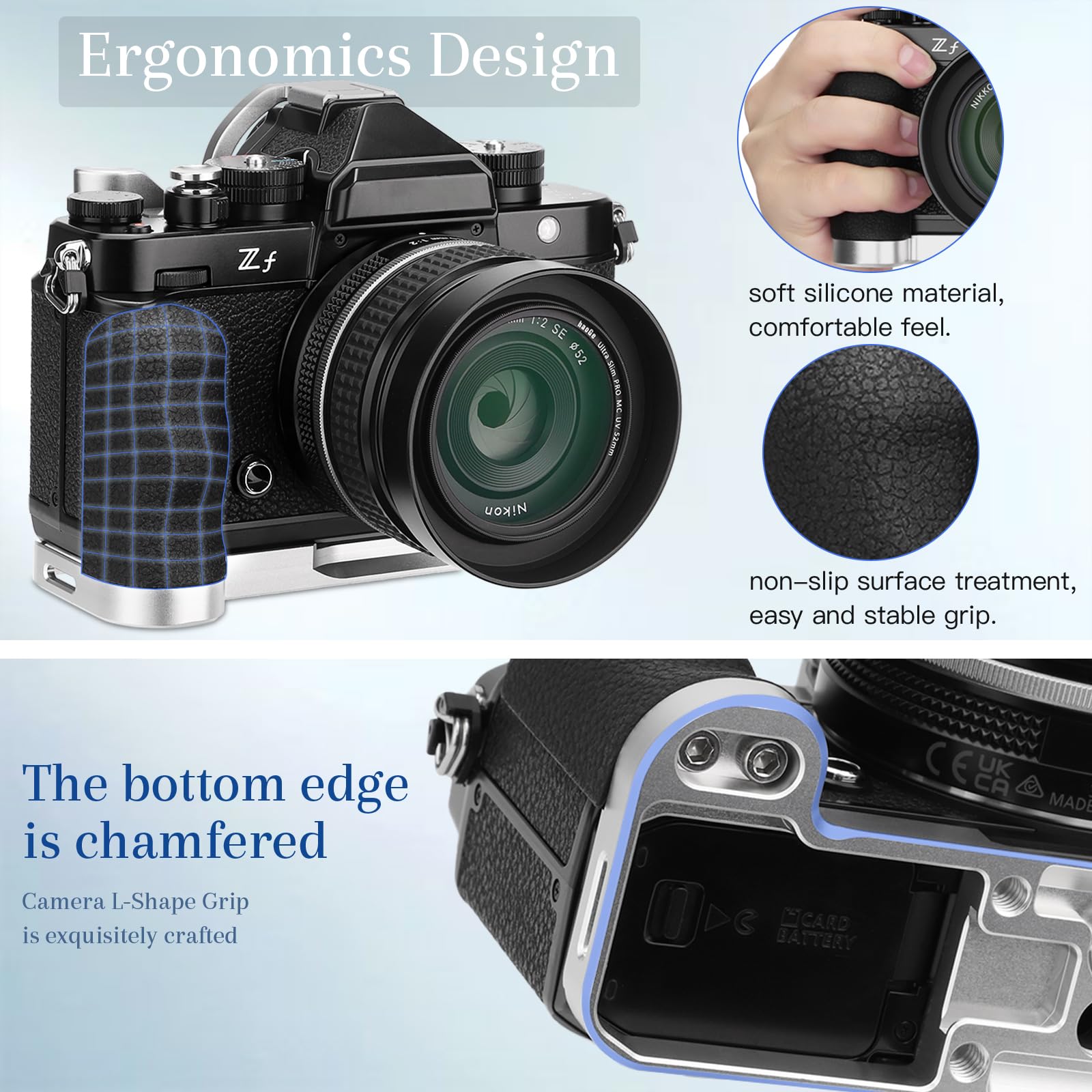 Haoge Impugnatura A L Per Nikon ZF – MHG-ZFW Con Grip In Silicone E Piastra Arca-Swiss, Compatibile Con Gimbal DJI RS2/RS3 E Teste A Sfera