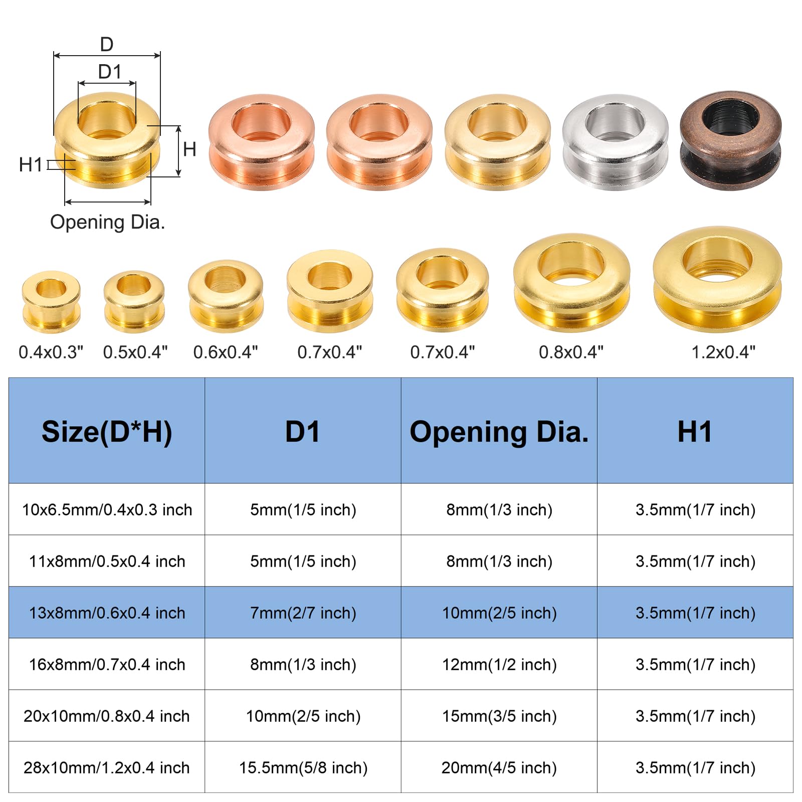 PATIKIL 7mm(2/7 inch) Solid Brass Hole Eyelets - Image 2