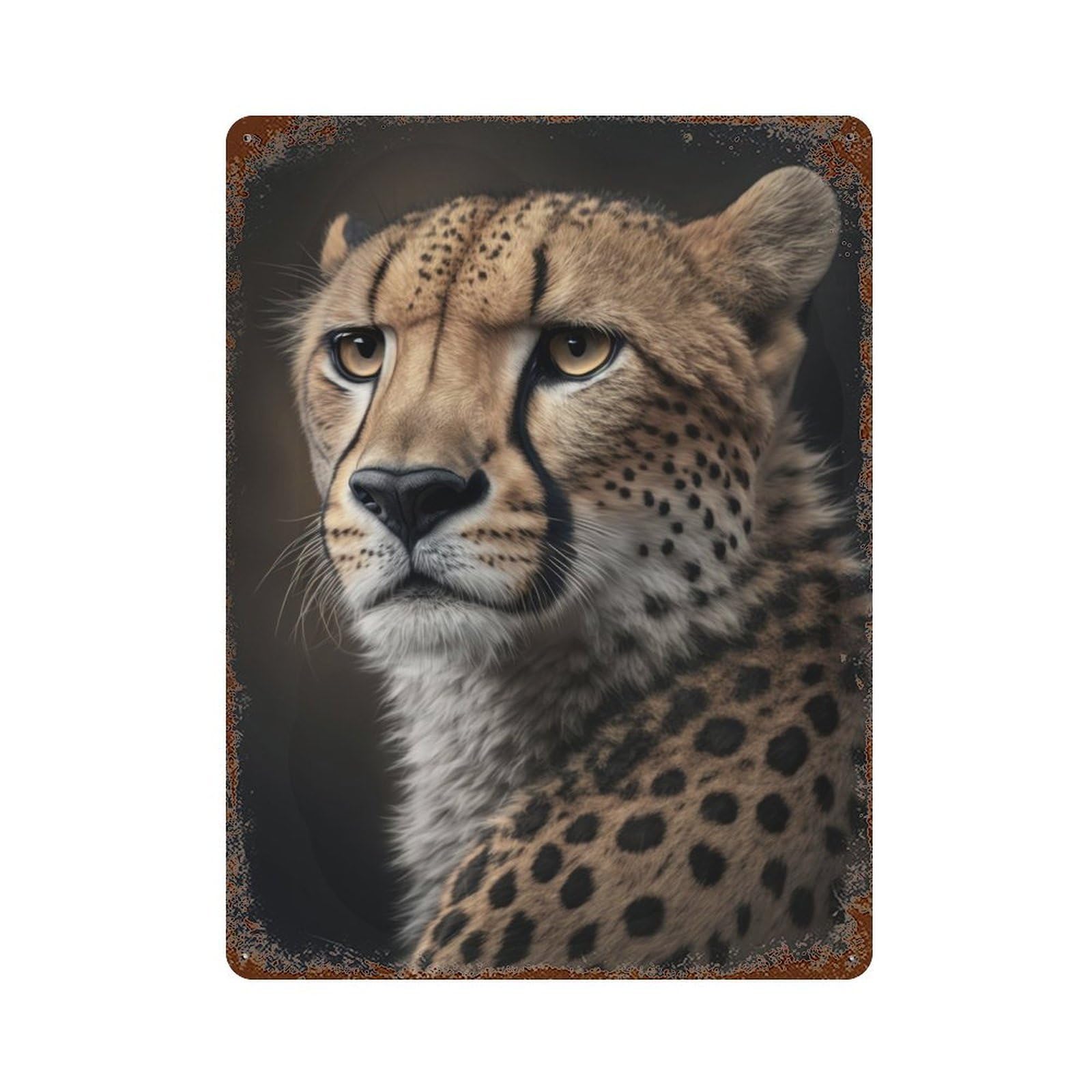 Cheetah Portrait Decorative Tin Sign 15.7"x11.8", Retro Wall Decor for Living Room, Hallway And Home Decor